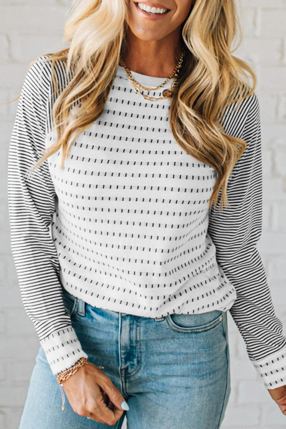 Rose Stripe Raglan Patchwork Long Sleeve Tee