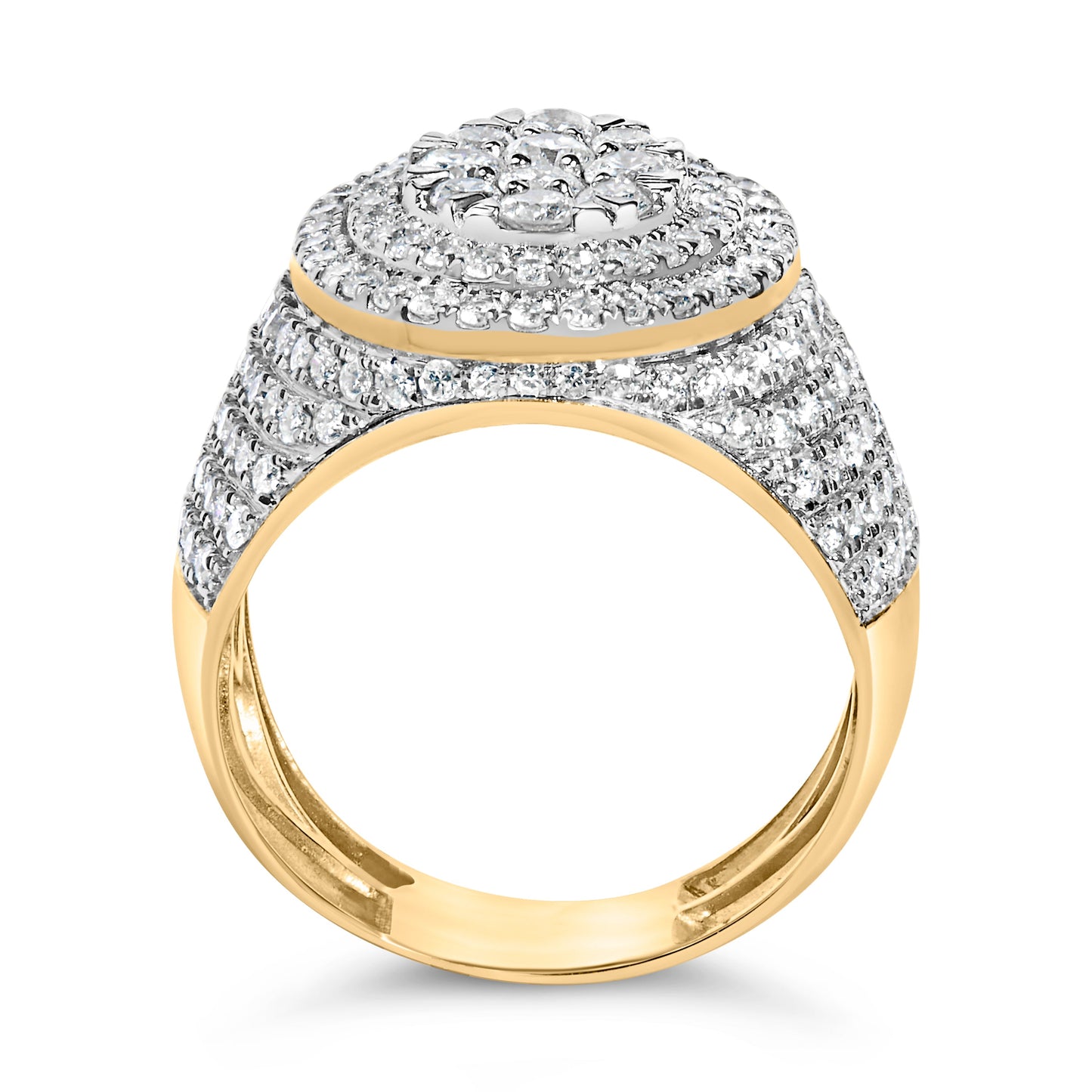 Men's 10K Yellow Gold 2-1/2 Cttw Round Diamond Cluster Cocktail Ring