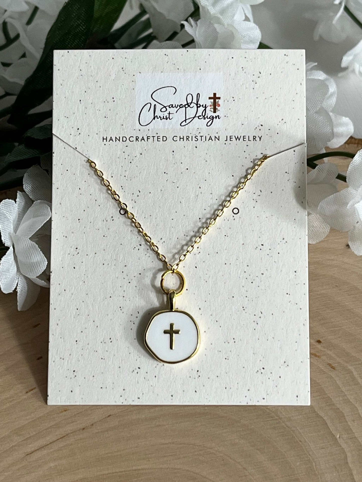 Gold Necklace 16K White Cross Pendant