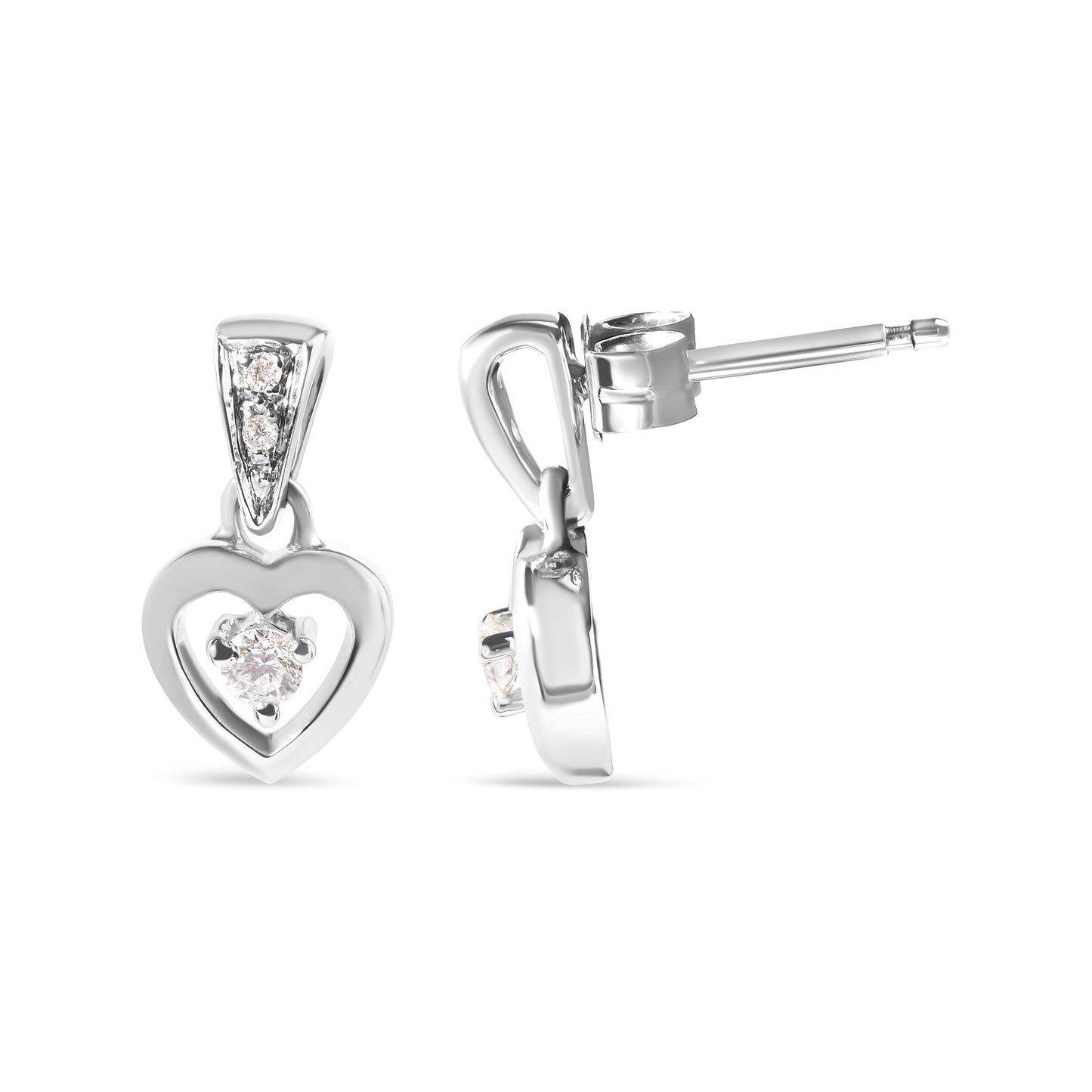 14K White Gold 1/6 Cttw Diamond Dangle Heart Stud Earrings (H-I, SI2-I1)
