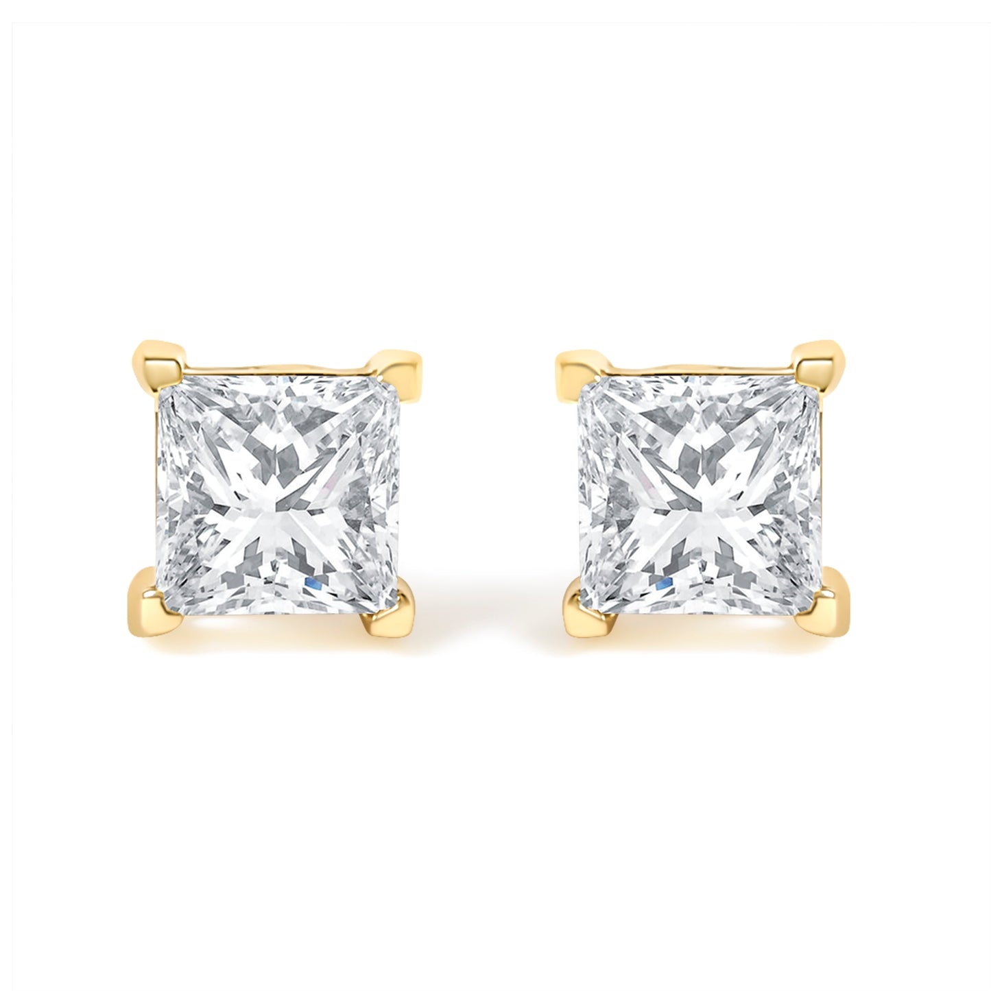 IGI Certified 3/8 Cttw Princess-Cut Square Diamond 4-Prong Solitaire Stud Earrings in 14K Yellow Gold (L-M Color, I1-I2 Clarity)