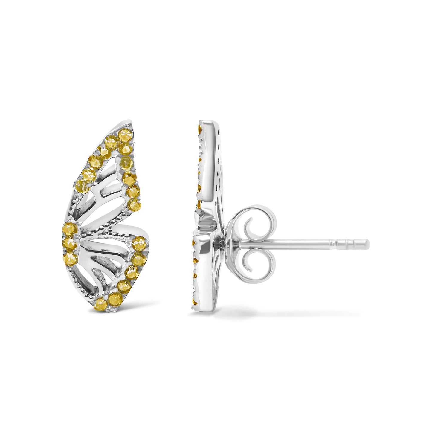 925 Sterling Silver 1/6ct TDW Yellow Treated Diamond Butterfly Earrings