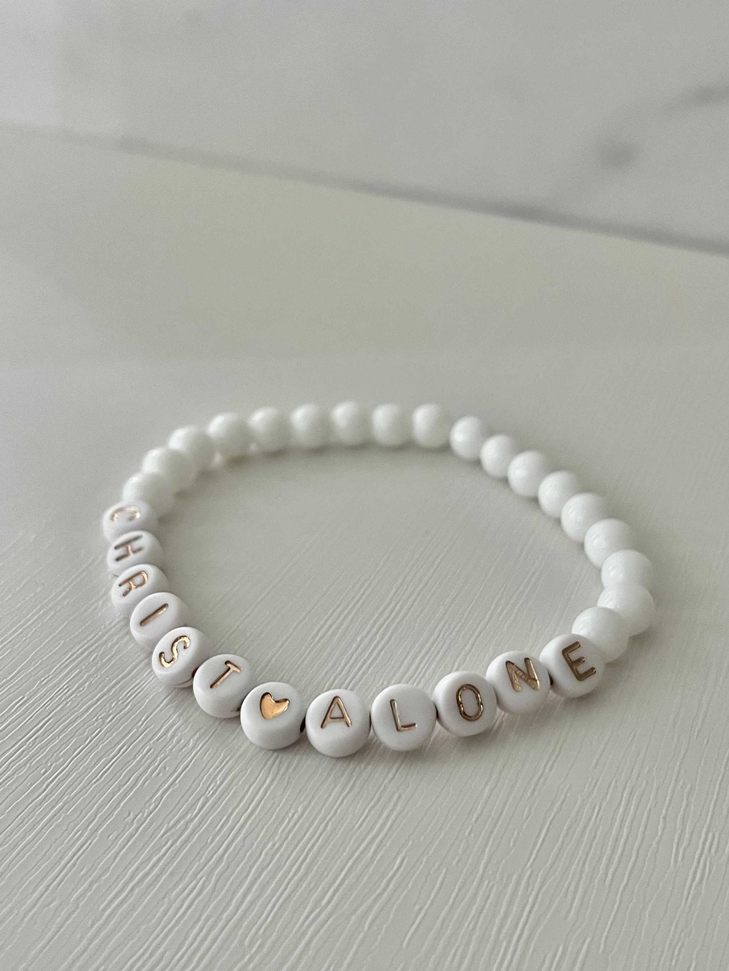 Bead Bracelet Christ Alone Peach or White Christian Jewelry