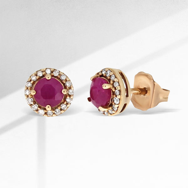 Genuine .77ct Ruby Diamond Stud Earrings 10KT Rose Gold