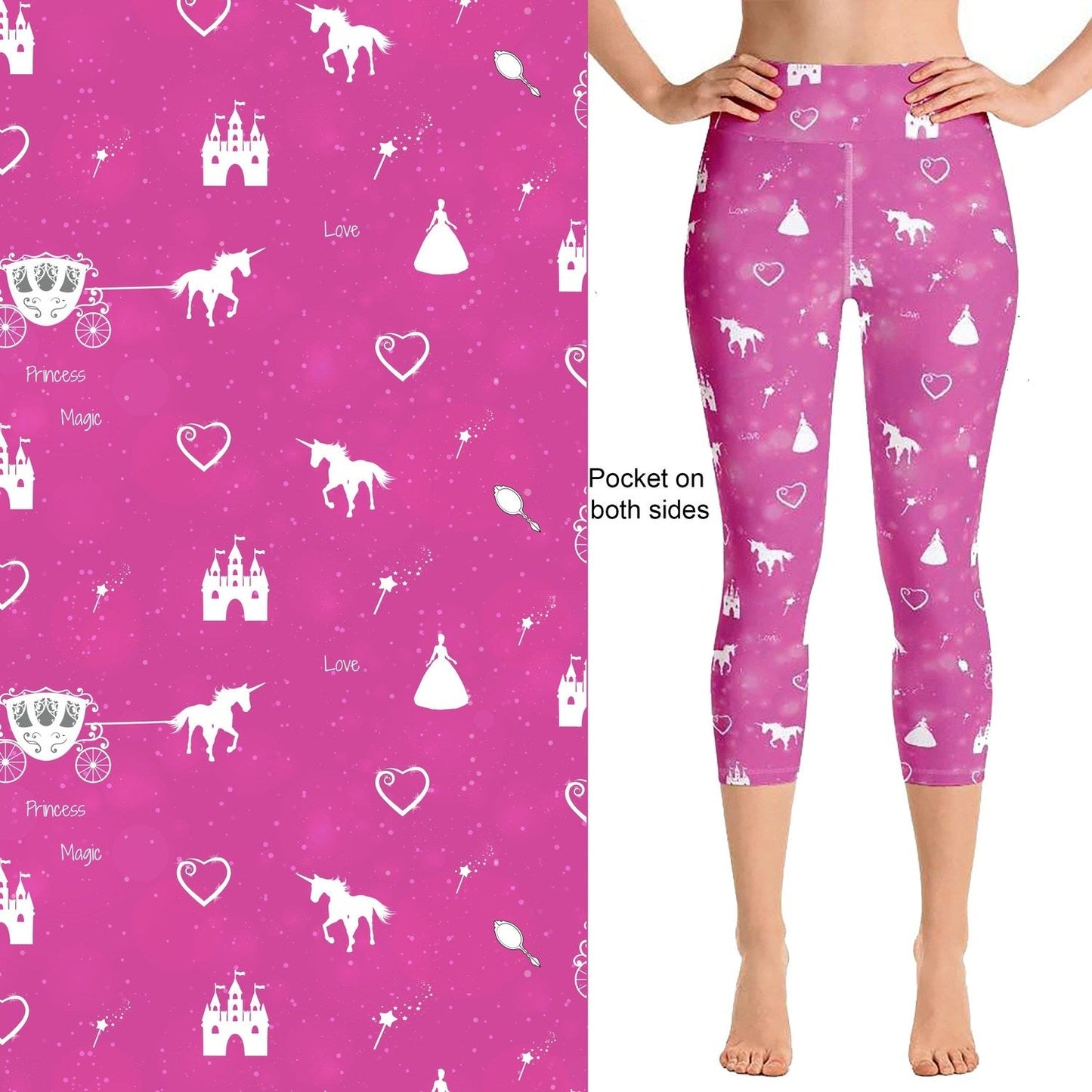 Princess Unicorn Carriage Capri Leggings with Pockets