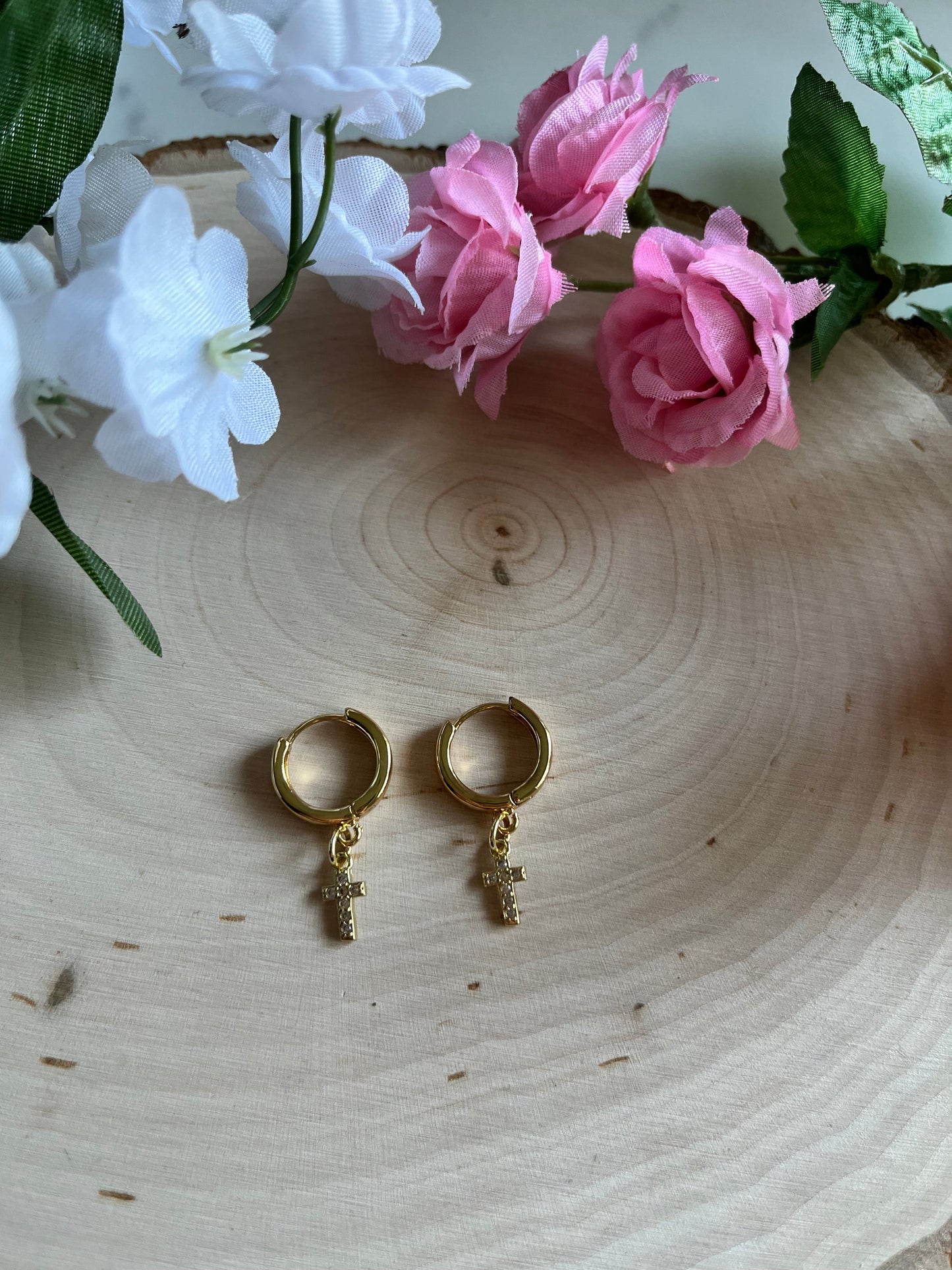 Gold Earrings 18K Cross Christian Jewelry