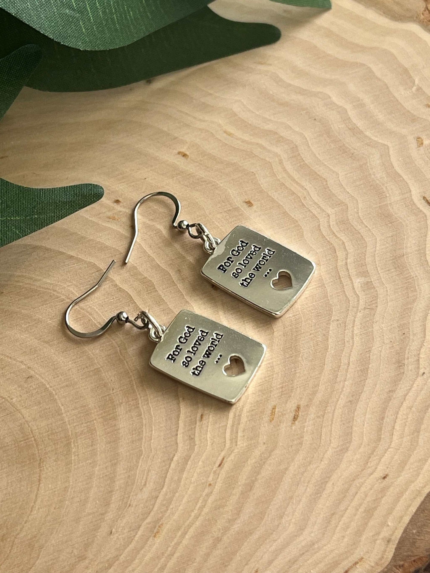 John 3:16 Silver Earrings - Handmade Christian Jewelry