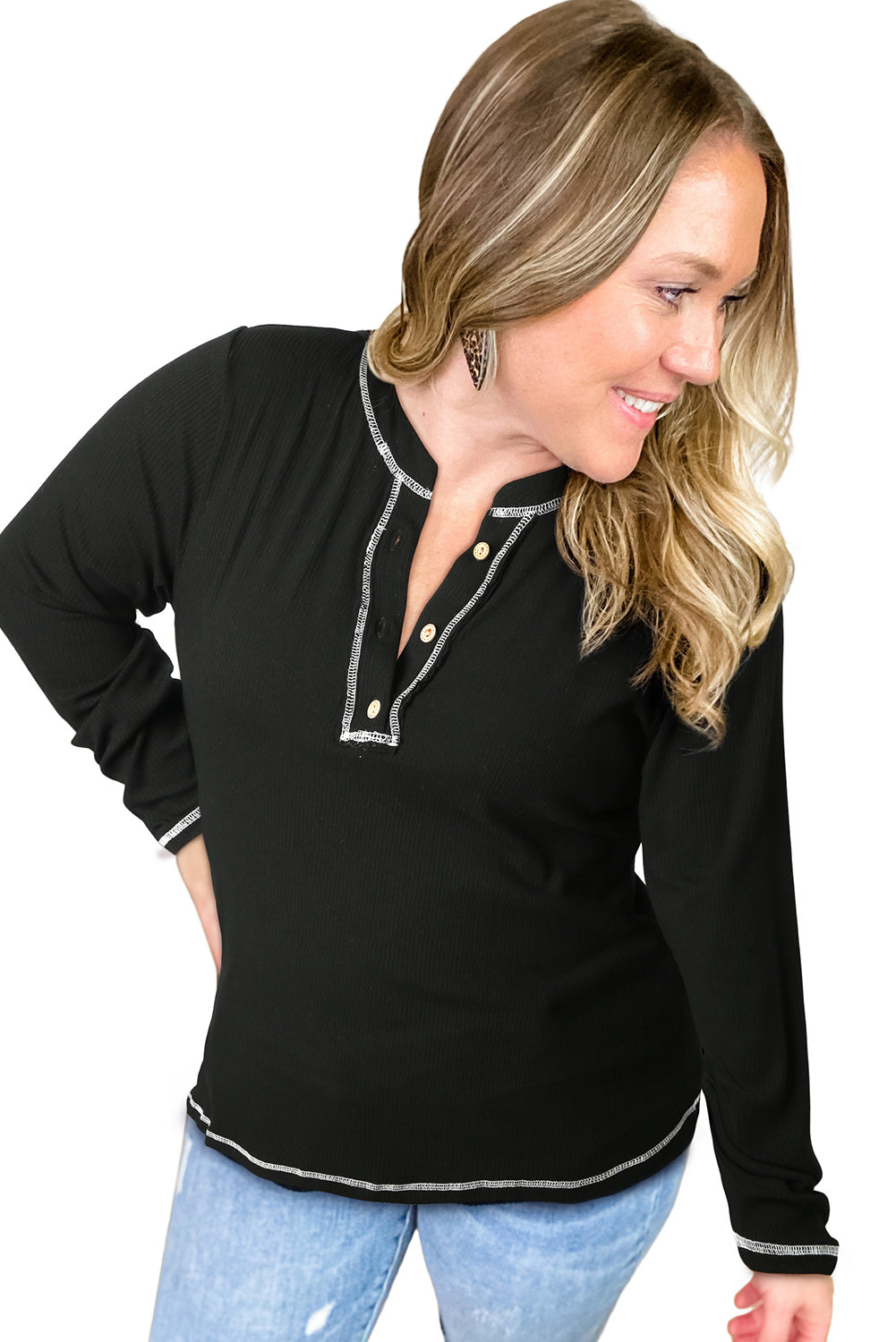 Plus sized Contrasting TopStitch Henley