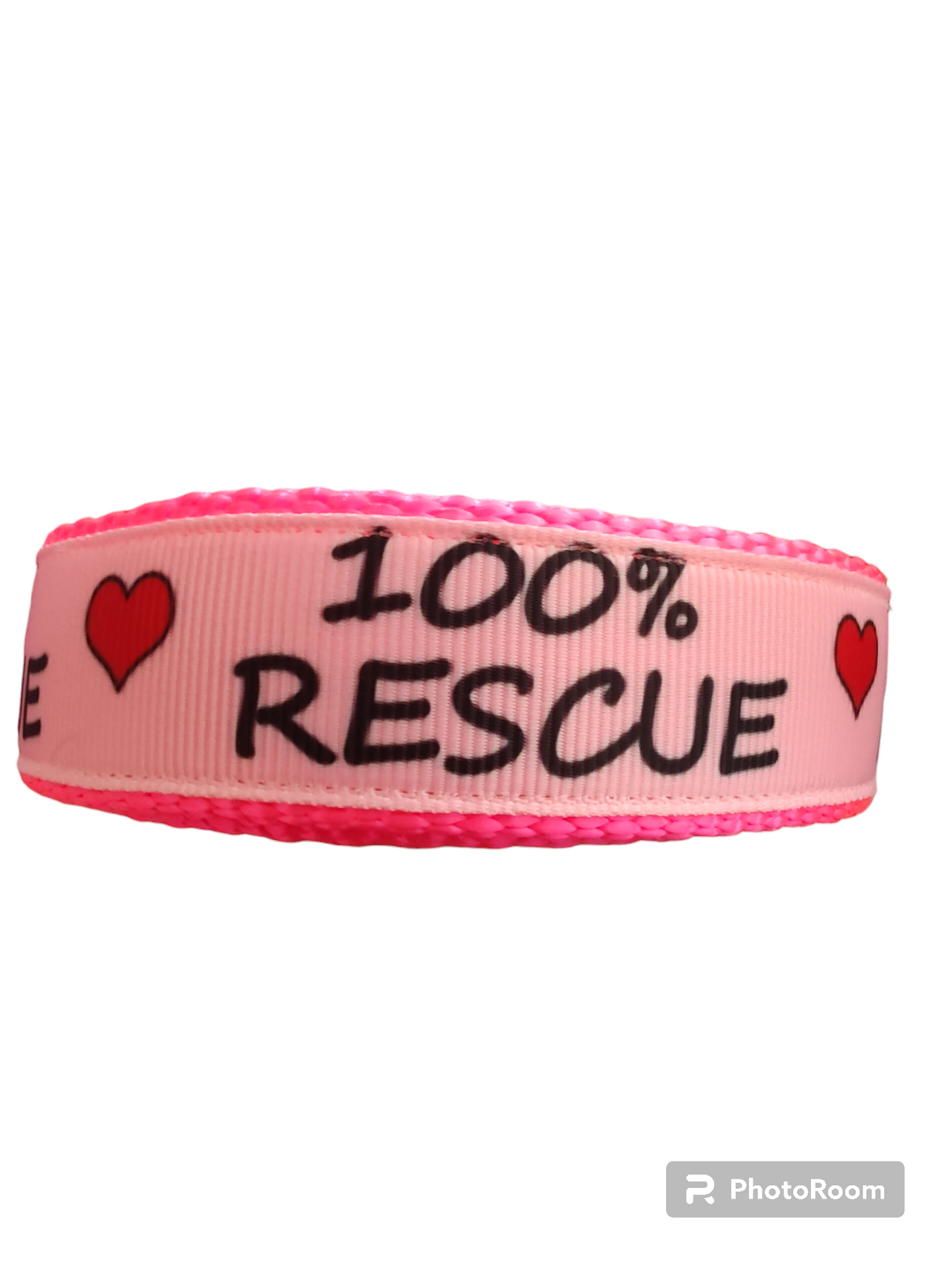 100% Rescue Hot Pink Nylon Dog Collar MD, LG, XL, Leash