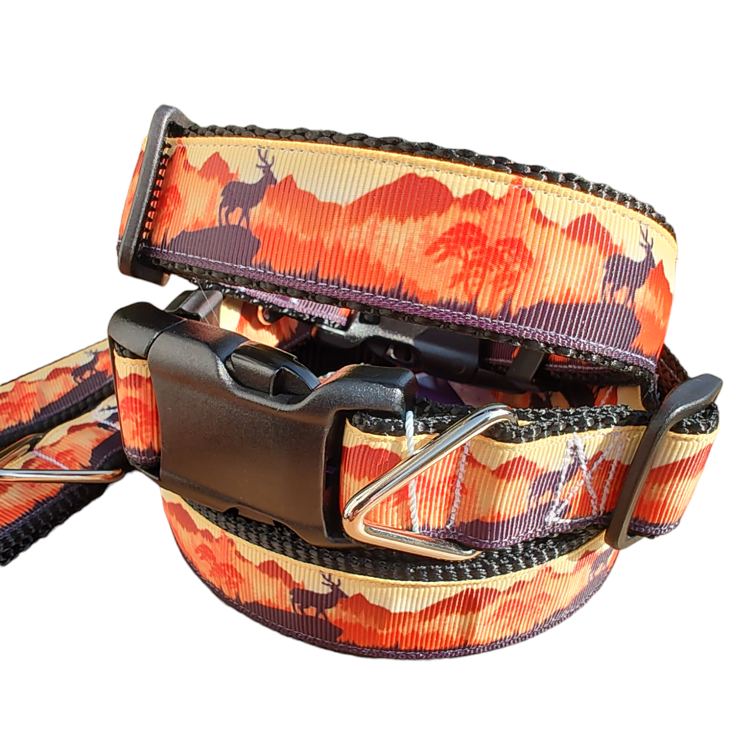 Sunset Forest Black Nylon Dog Collar LG, XL, Leash