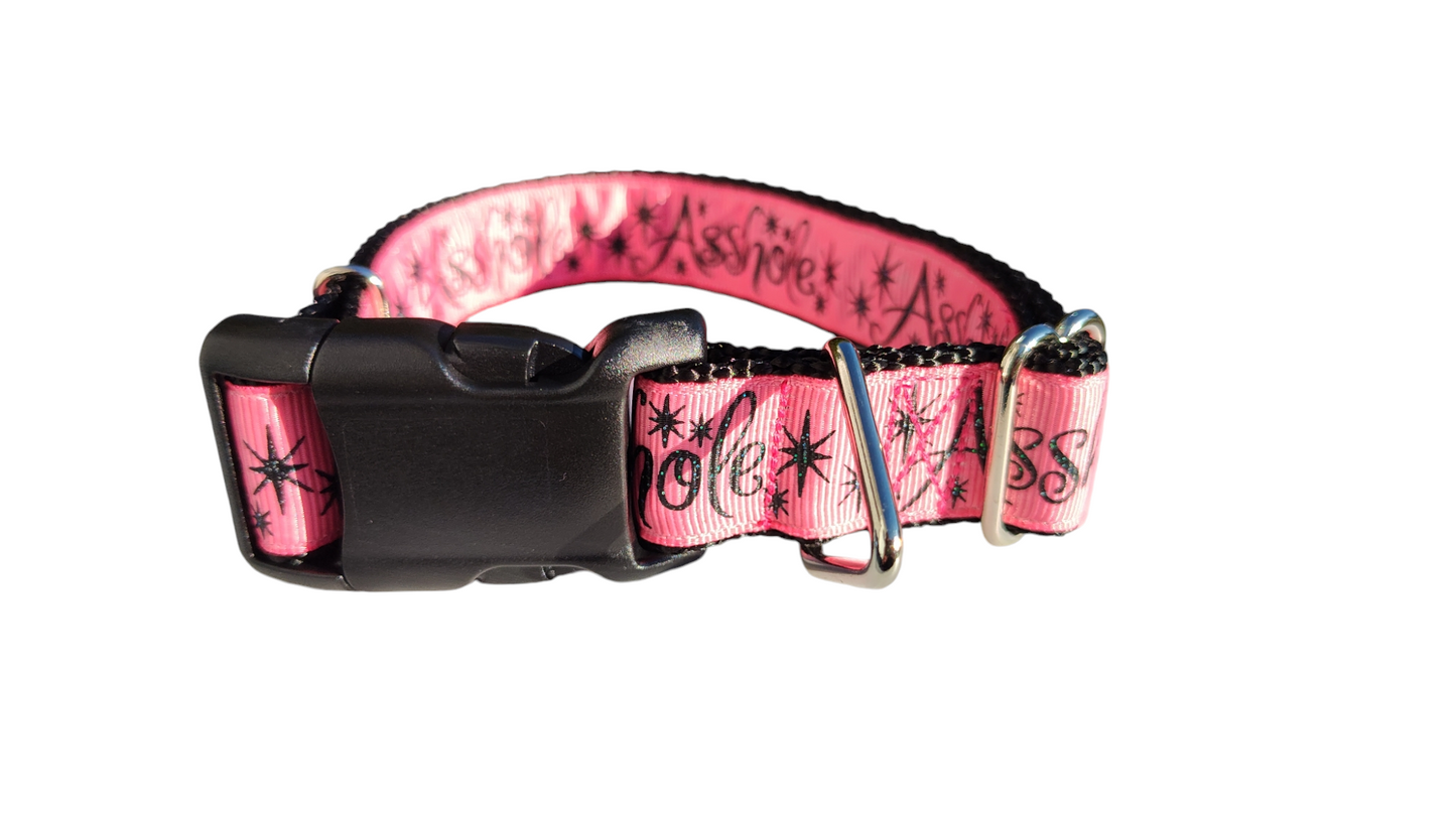 Asshole Pink Glitter Nylon Dog Collar