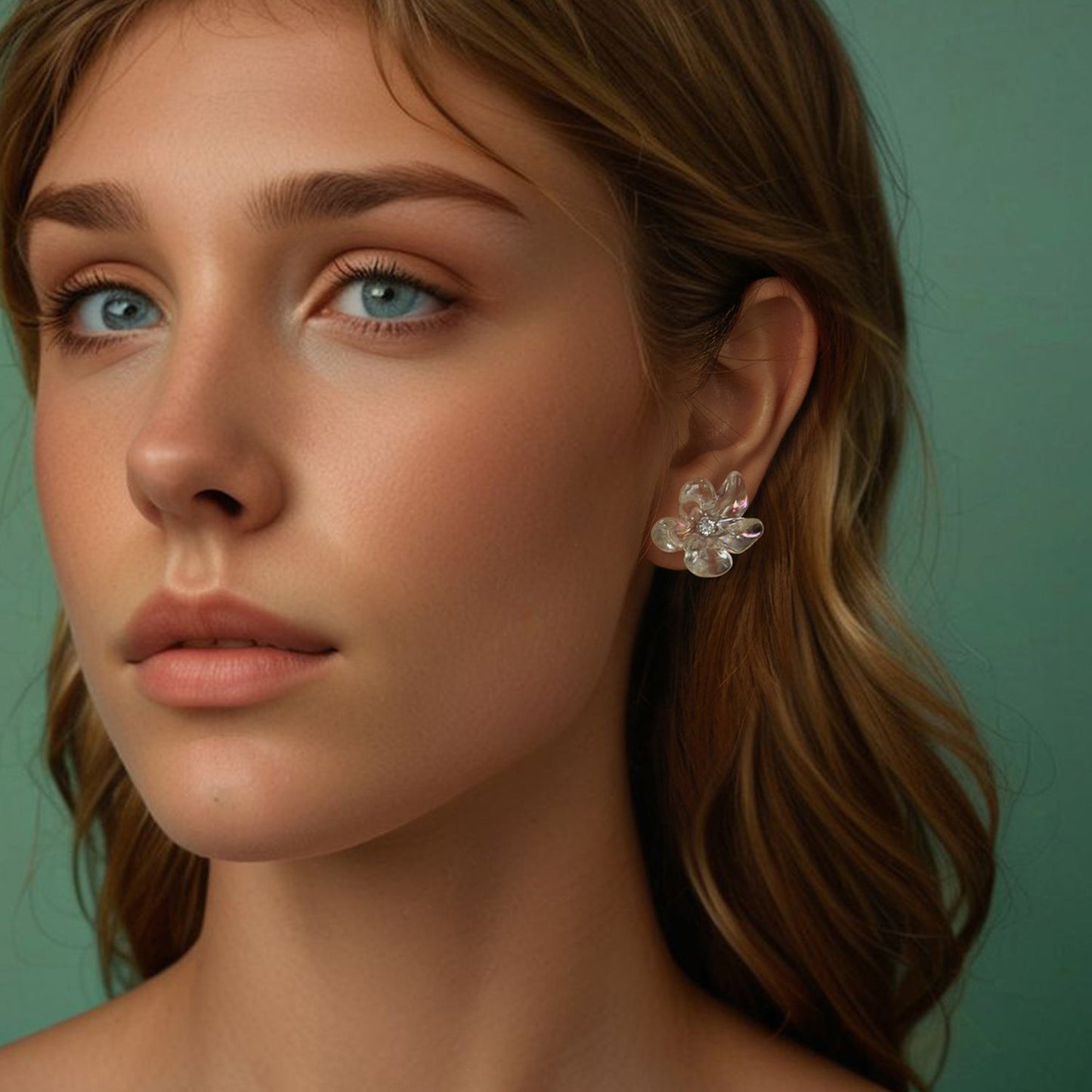 925 Sterling Silver Earrings with Pavé Setting CZ and Resin, 2.5x2.1cm for Women