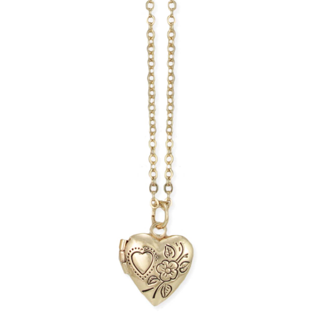 A Little Love Tiny Floral Etched Gold Heart Locket Necklace