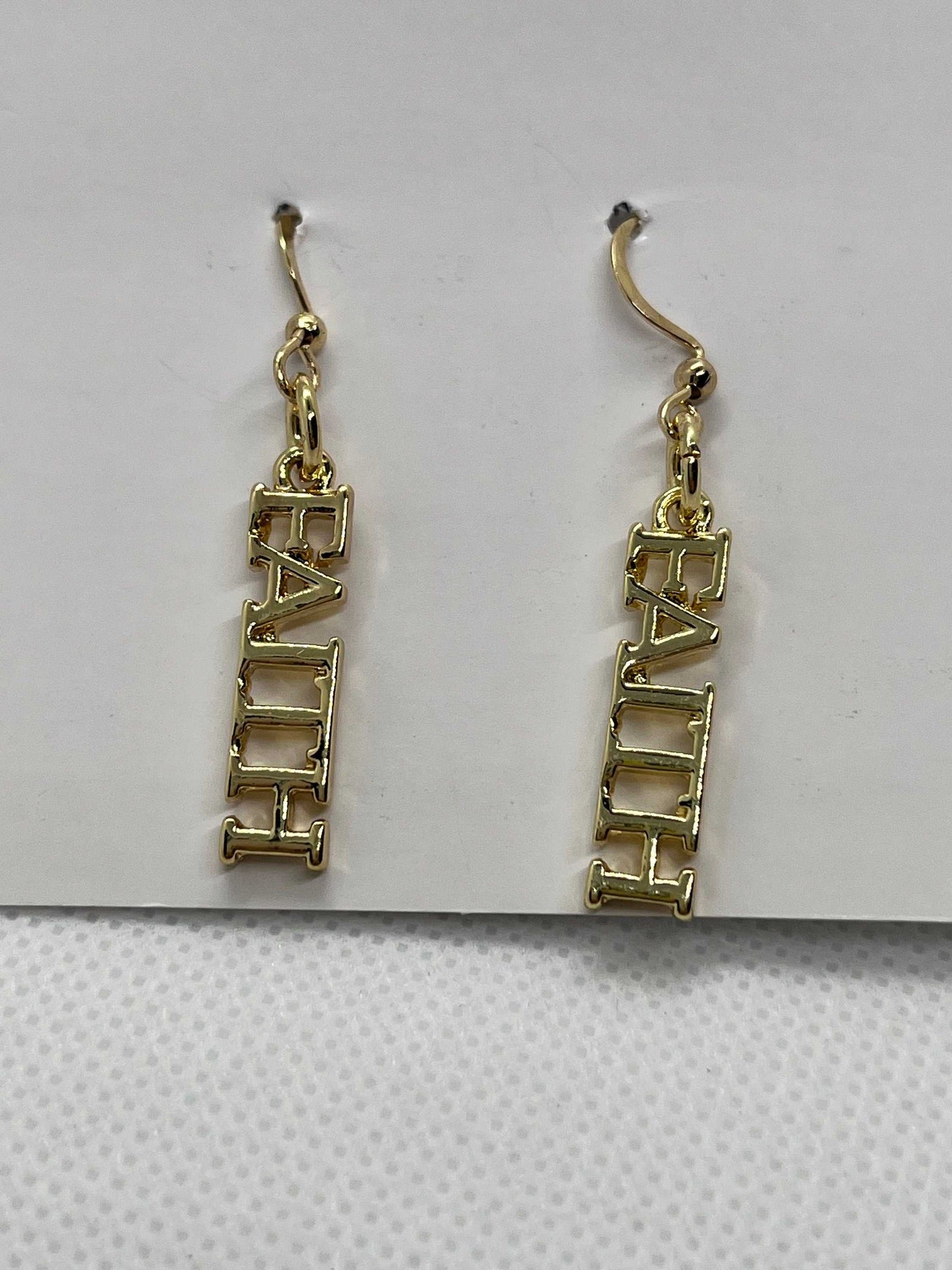 Gold Earrings Faith Dangle 14K Christian Jewelry