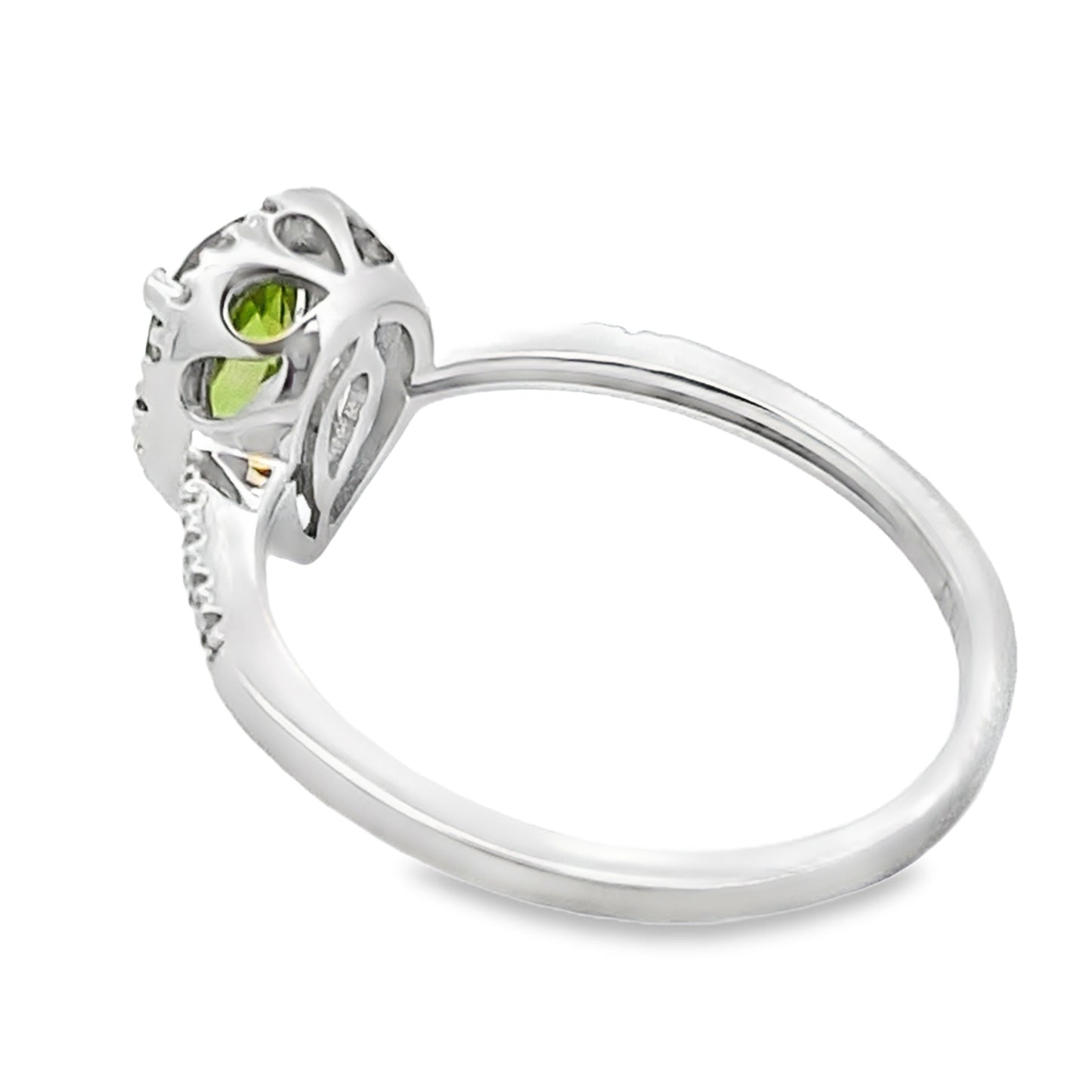 Genuine 1.10ct Peridot Diamond Ring 14KT White Gold
