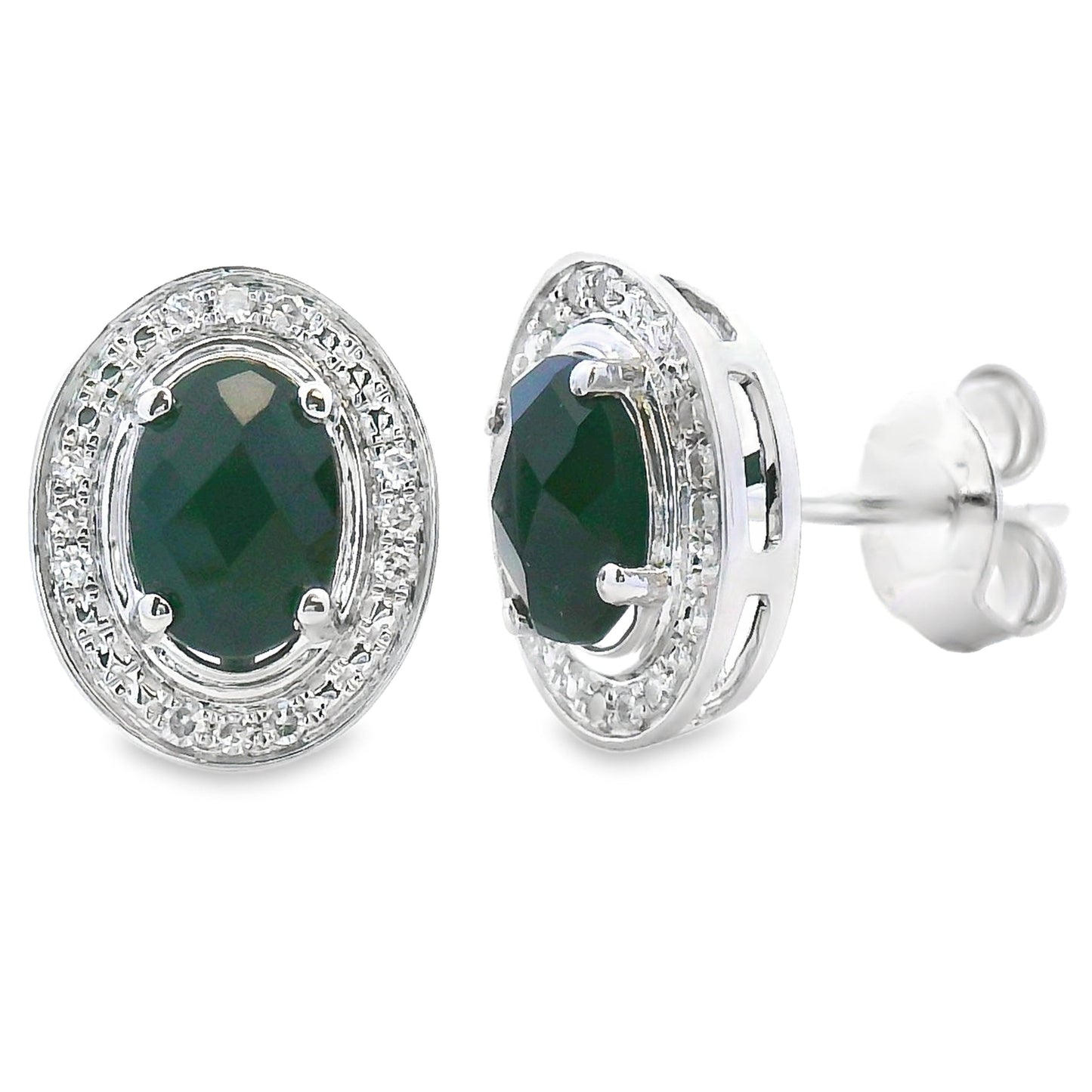 Natural 1.05ct Onyx Diamond Earrings 10KT White Gold