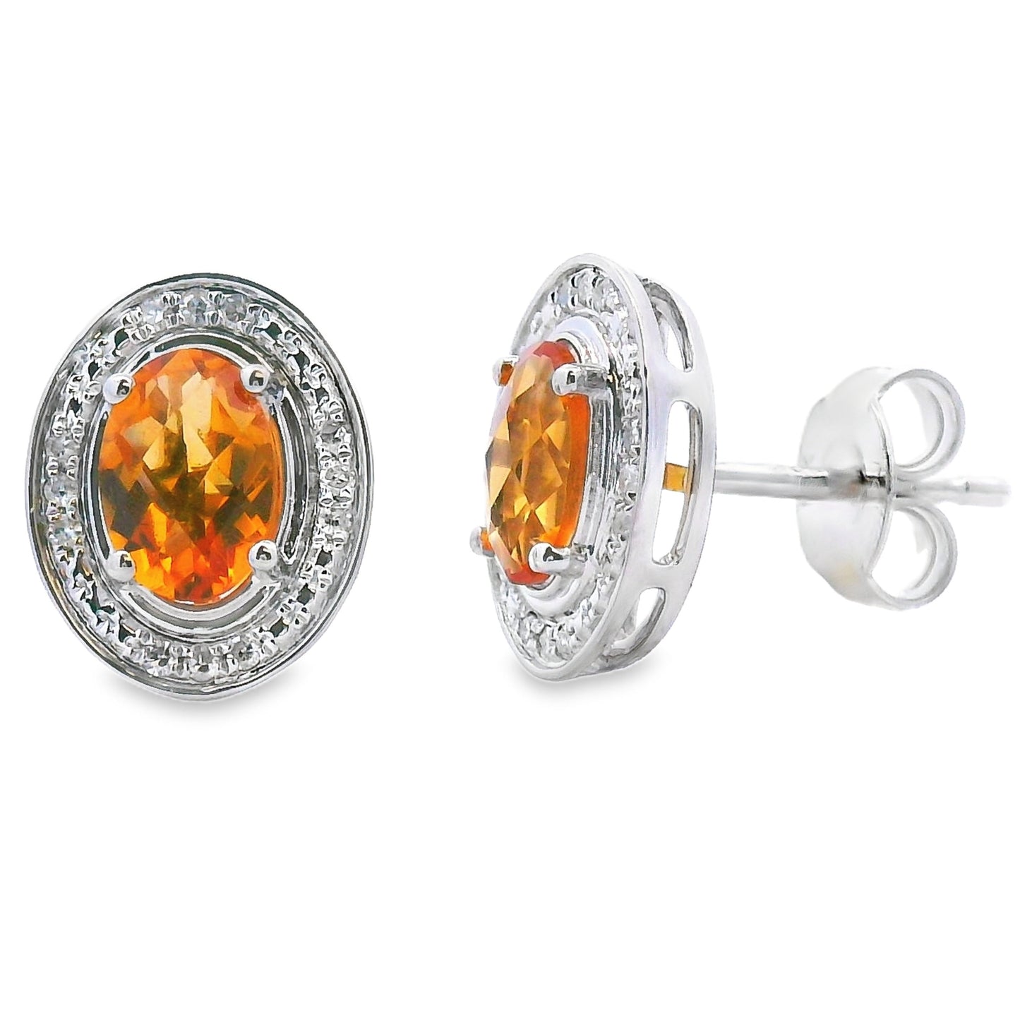 Natural .91ct Citrine Diamond Earrings 10KT White Gold