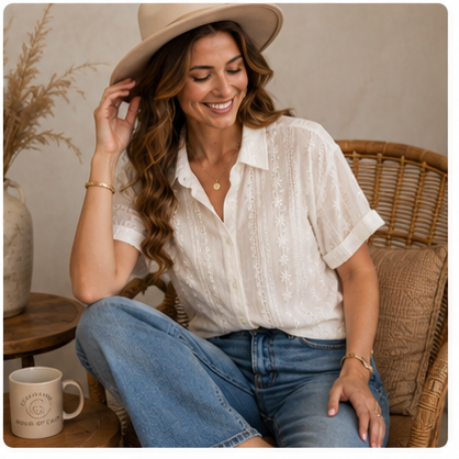 Ivory Garden Lace Button-Down Shirt