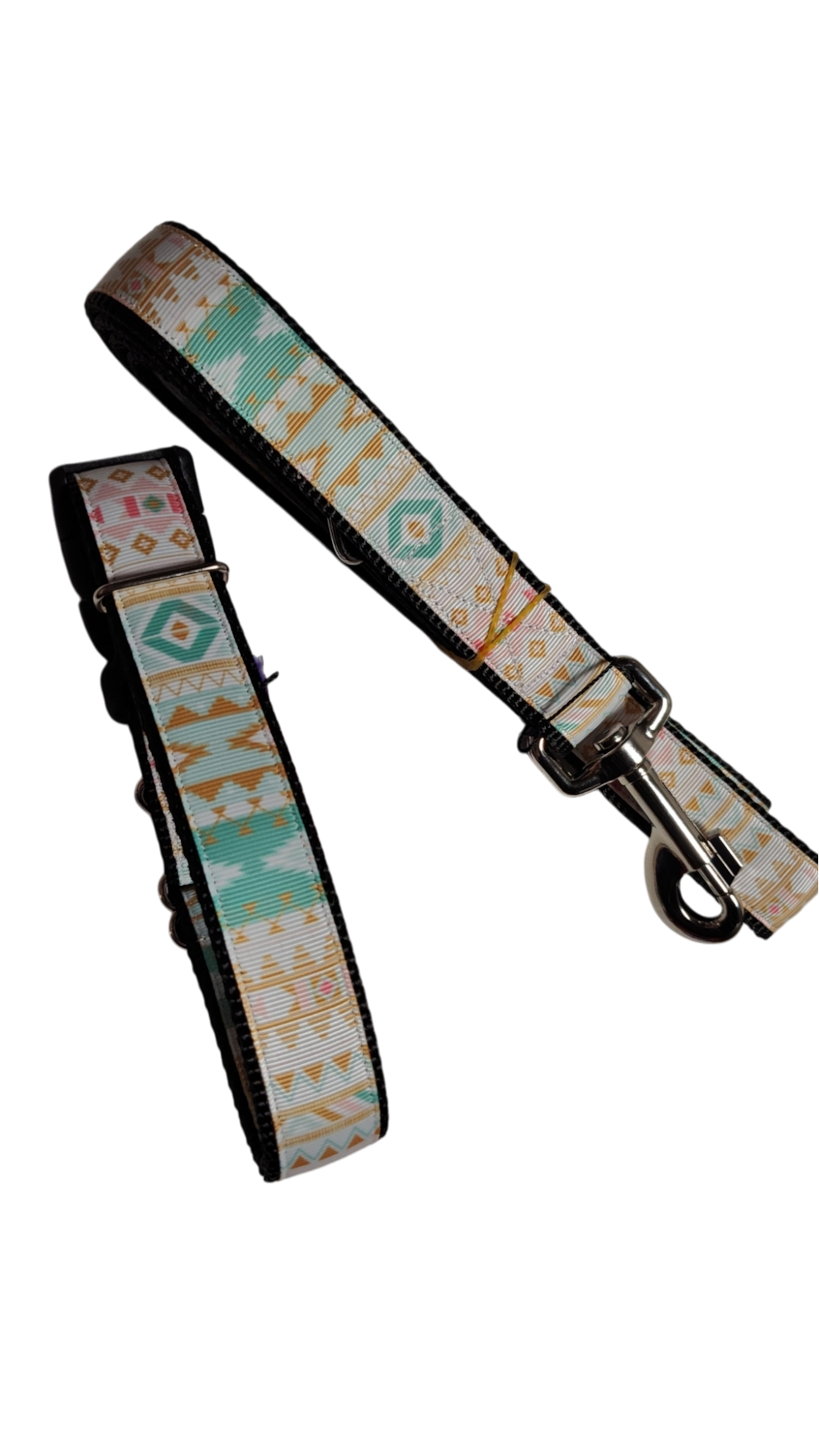 White and Gold Tribal Nylon Dog Collar