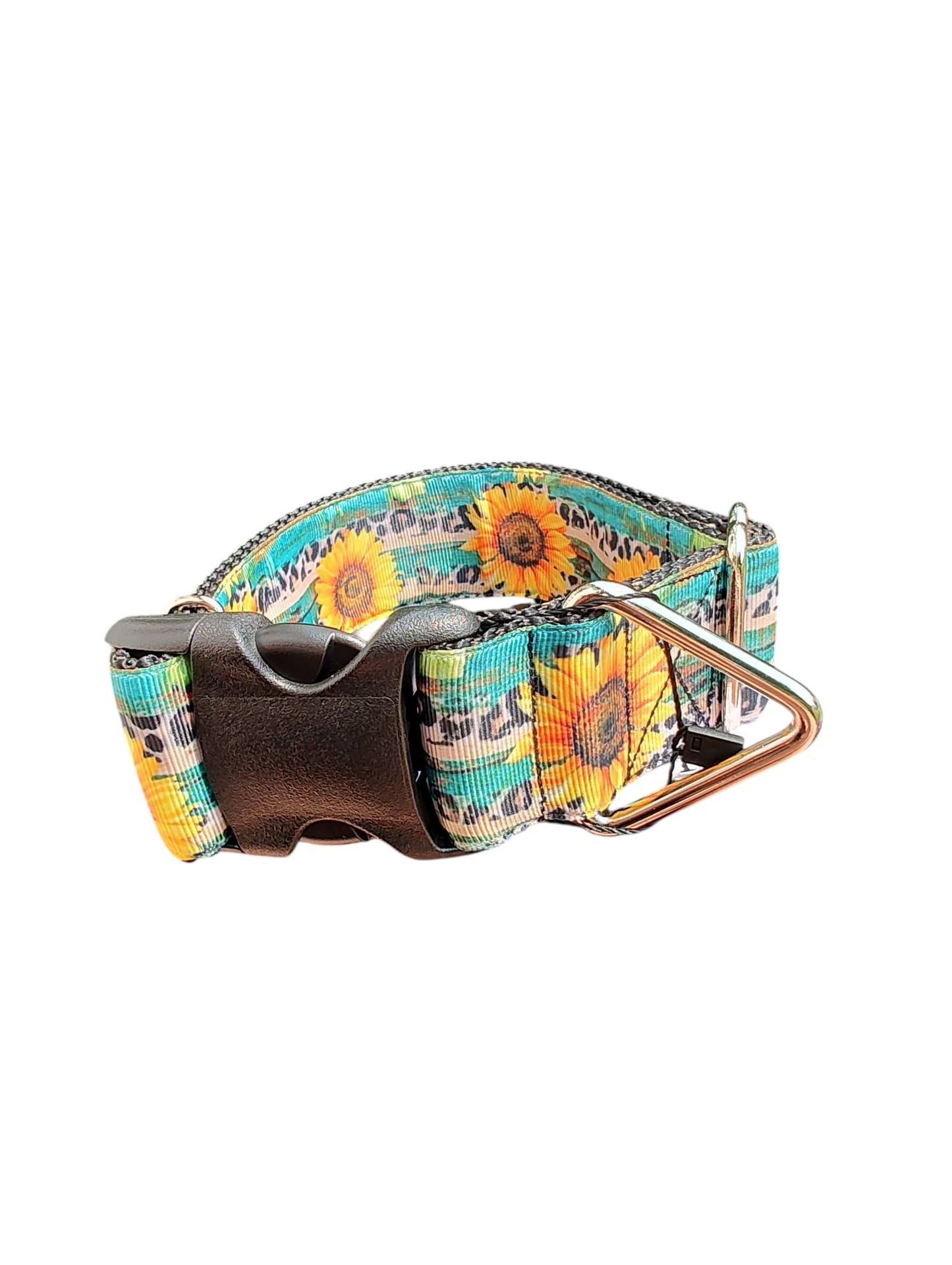 1.5" Wide Sunflowers and Leopard Print Nylon Dog Collar