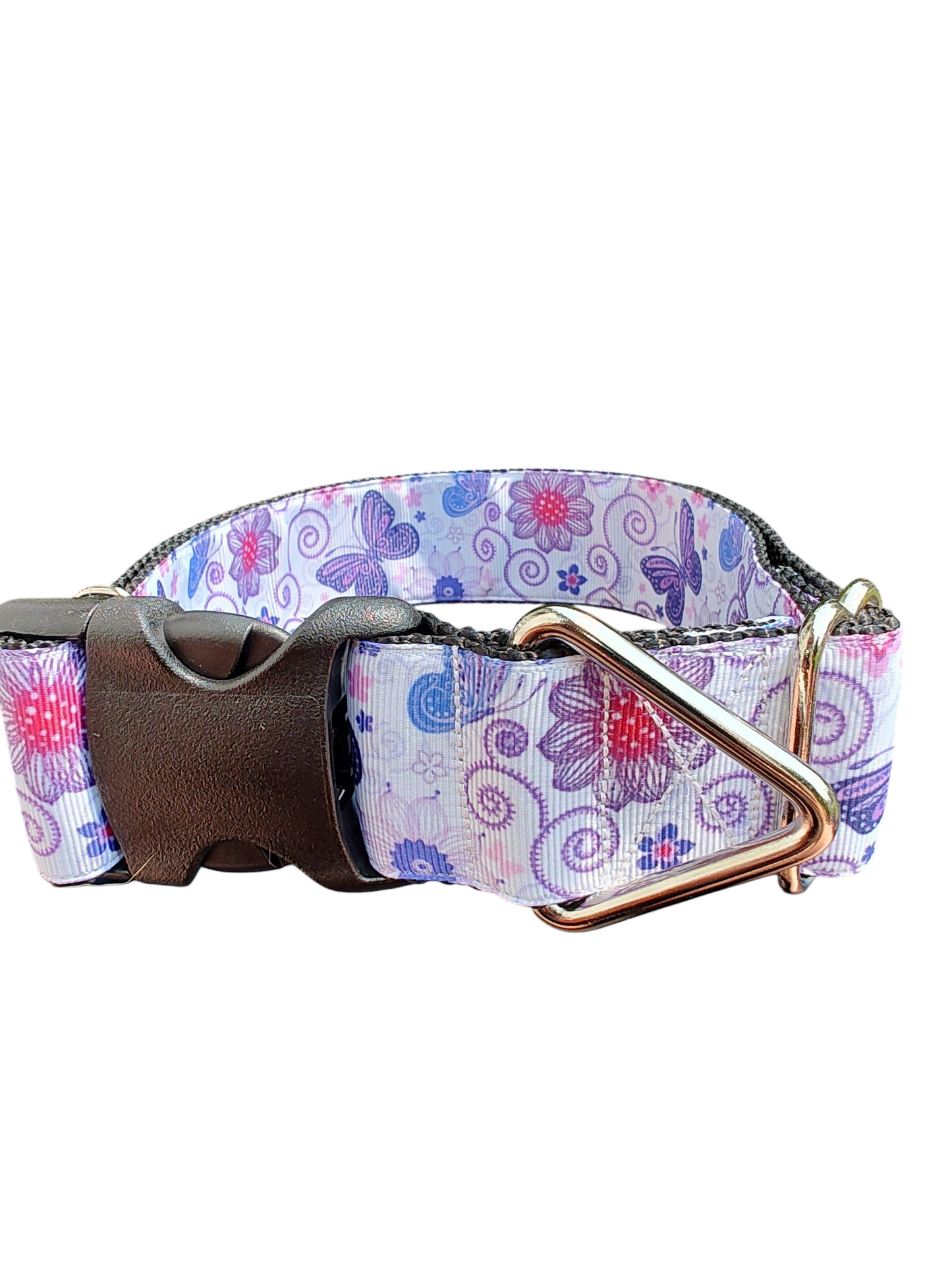 1.5" Wide Butterflies and Flowers Nylon Dog Collar