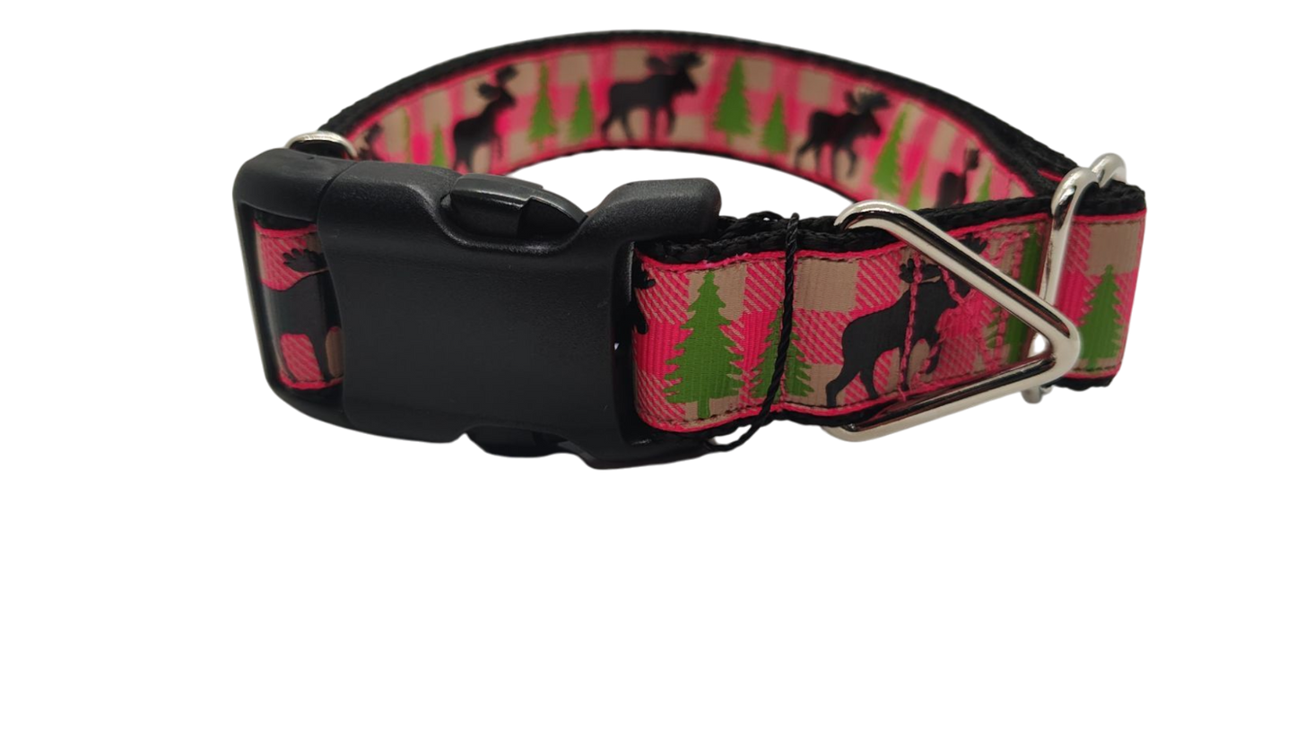 Pink Moose Nylon Dog Collar