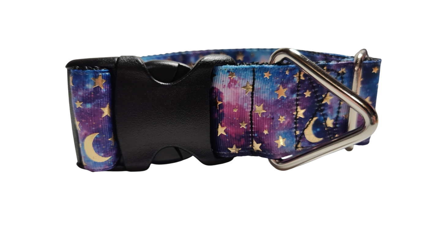 1.5" Wide Purple Stars and Moons Nylon Dog Collar