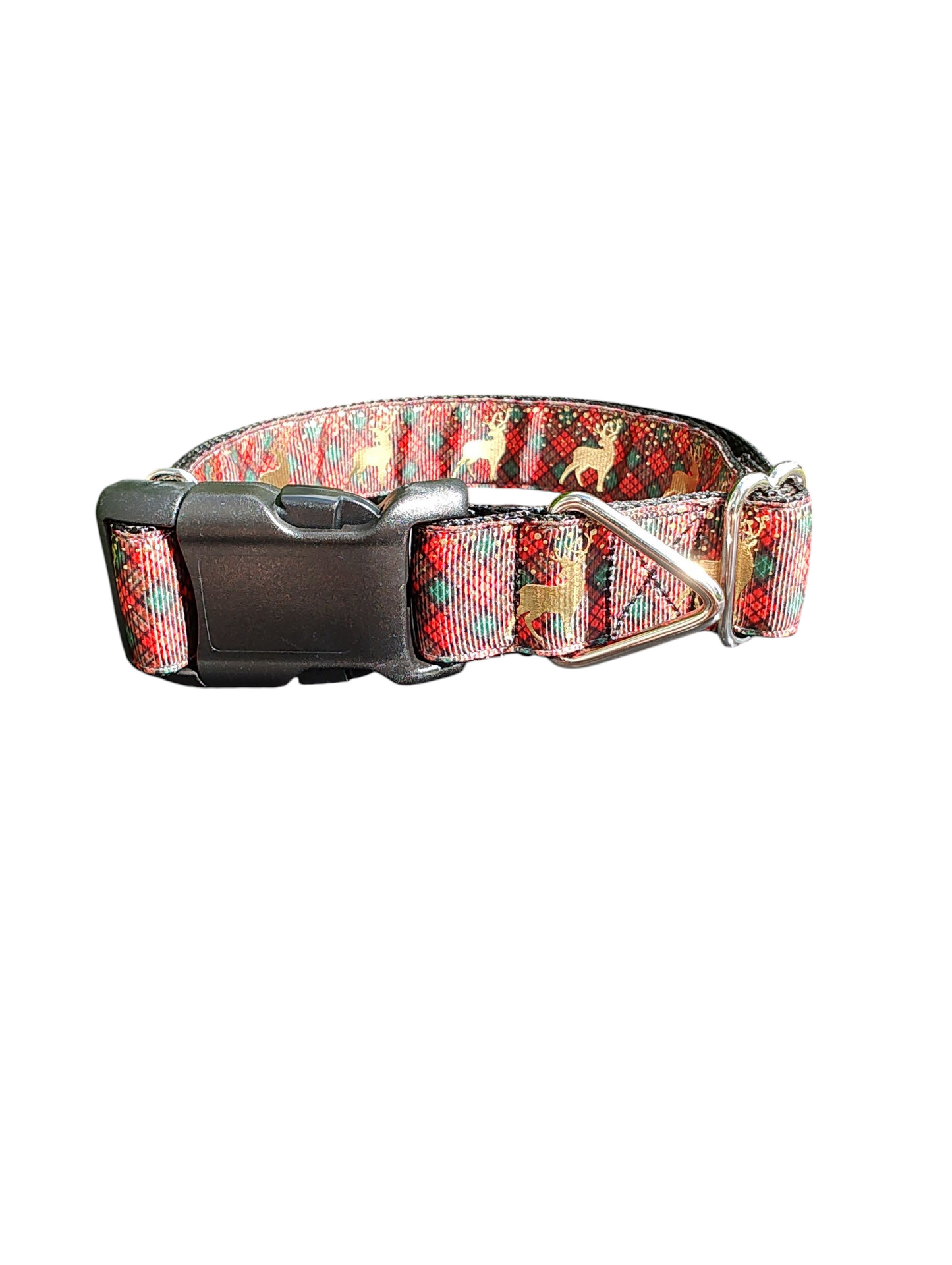Red and Green Plaid Deer Nylon Dog Collar