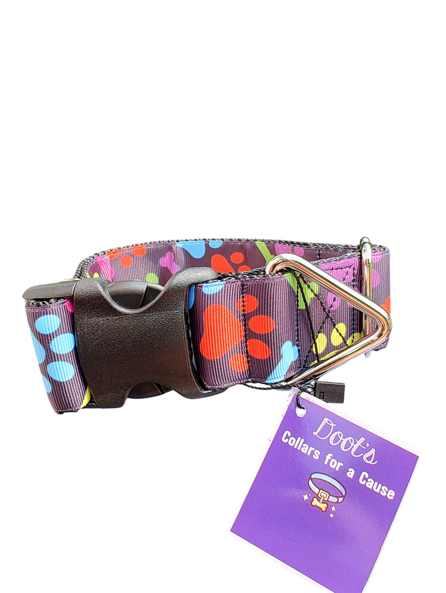 1.5" Wide Rainbow Bones and Pawprints Nylon Dog Collar