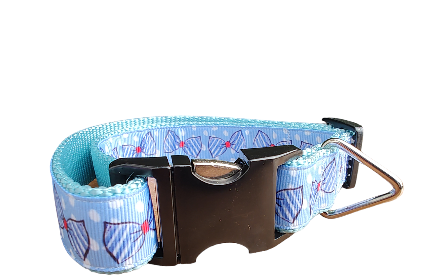 Blue Bow Ties Light Blue Nylon Dog Collar MD, LG, XL, Leash, Martingale