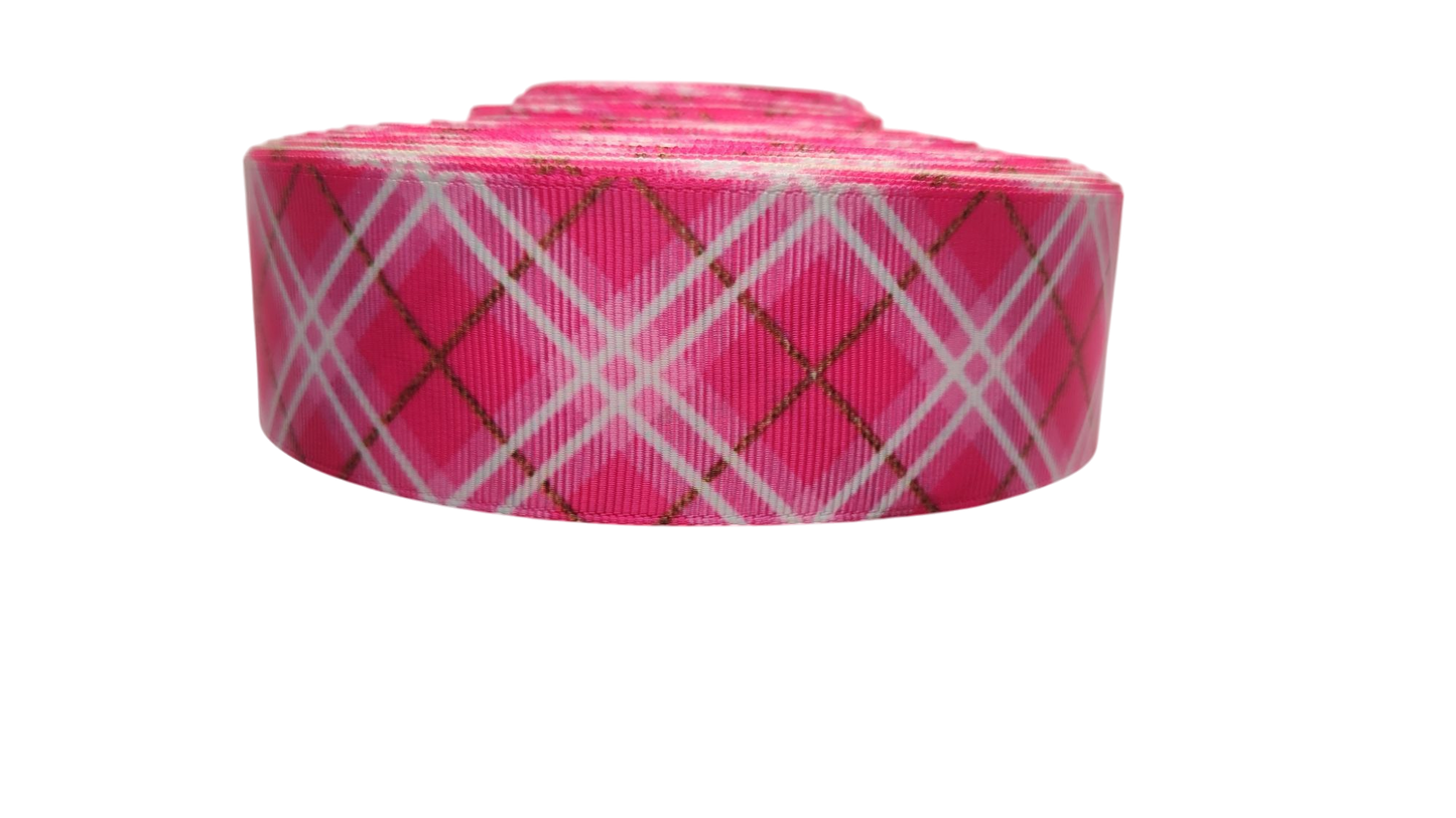 1.5" Wide Pink Plaid Nylon Dog Collar