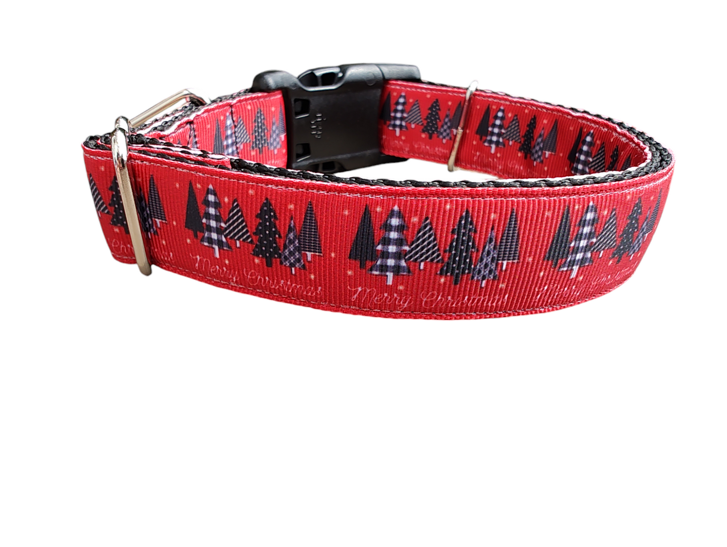 Textured Trees Merry Christmas Nylon Dog Collar