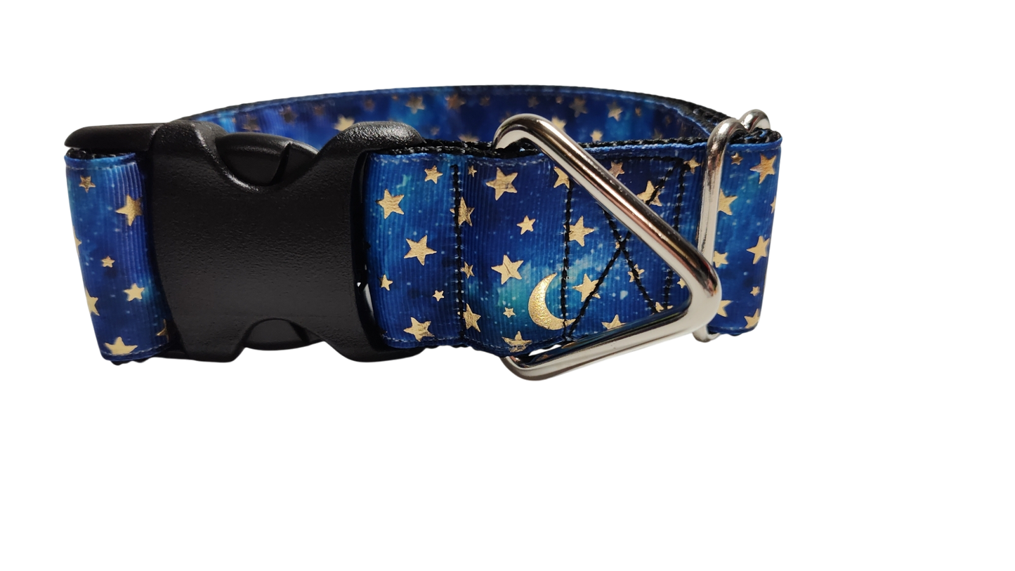 1.5" Wide Blue Stars and Moons Nylon Dog Collar