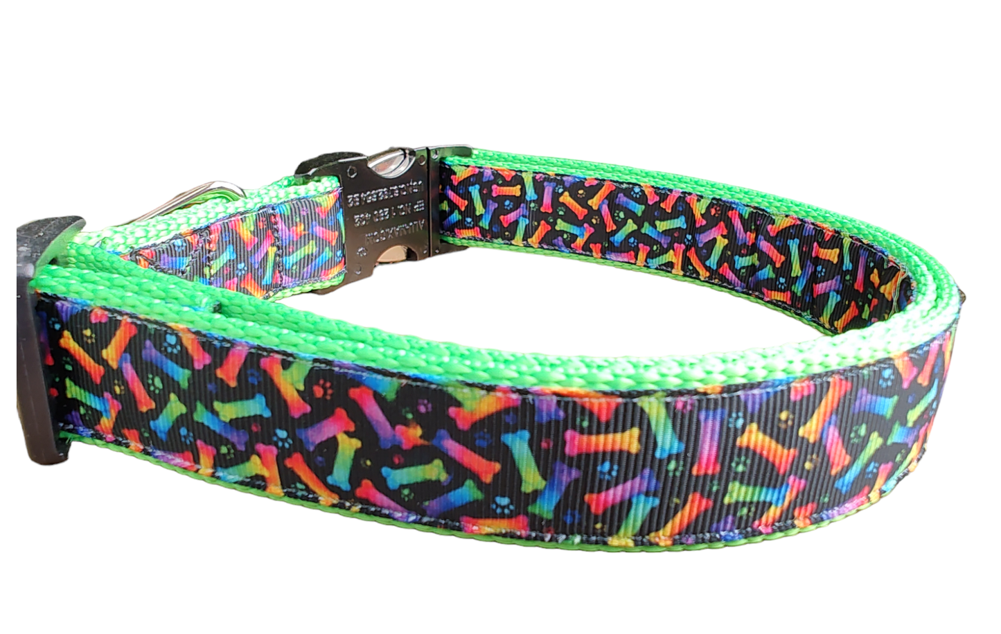 Neon Bones Green Nylon Dog Collar MD, LG, XL, Leash