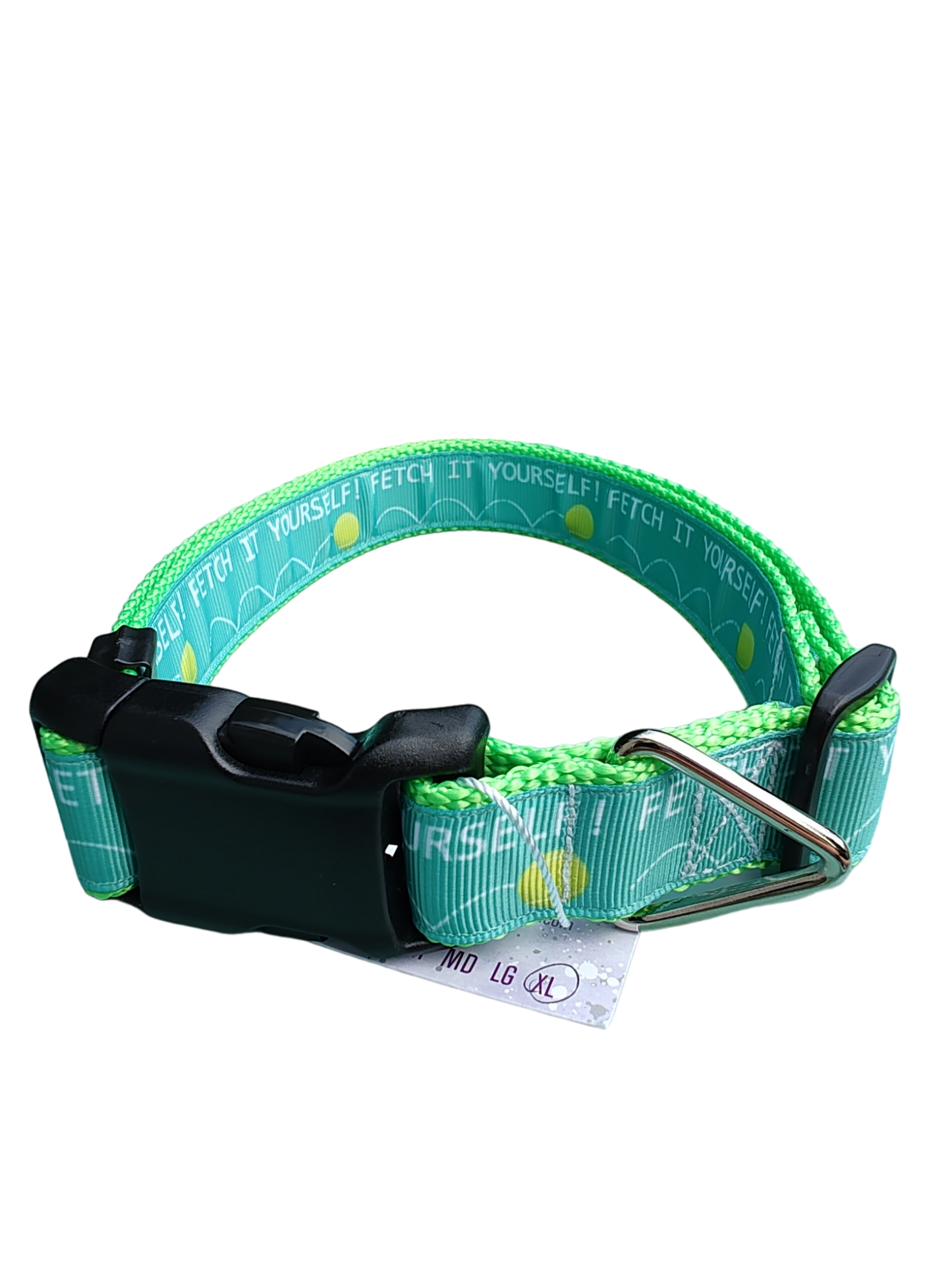 Fetch It Yourself! Neon Green Nylon Dog Collar MD, LG, XL, Leash