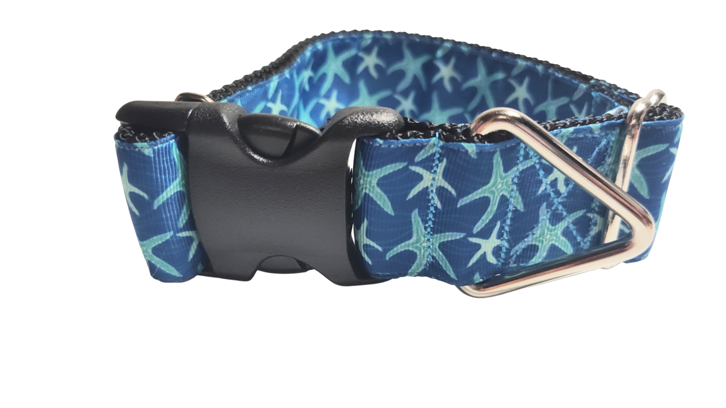 1.5" Wide Blue Starfish Nylon Dog Collar