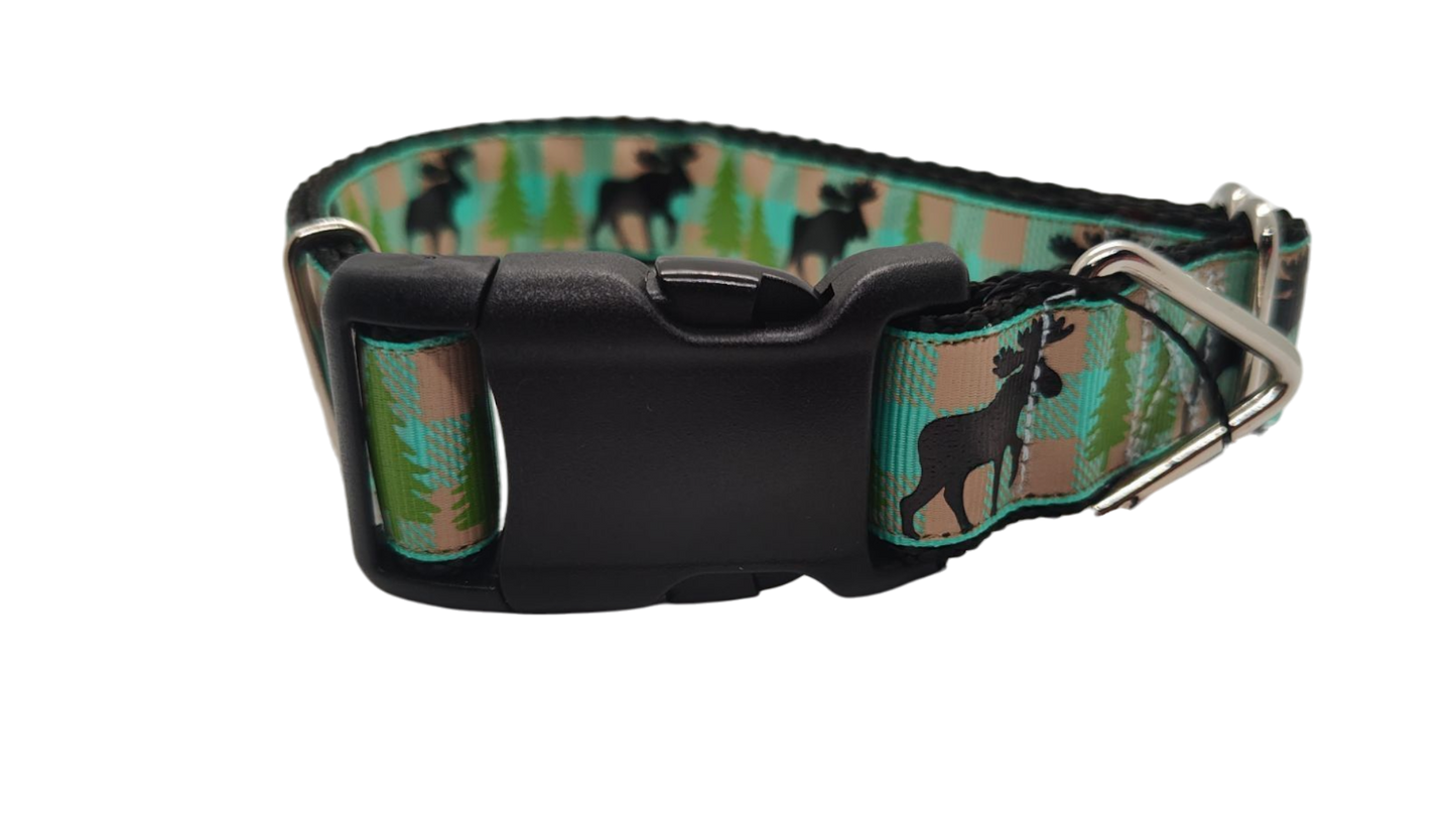 Teal Moose Nylon Dog Collar