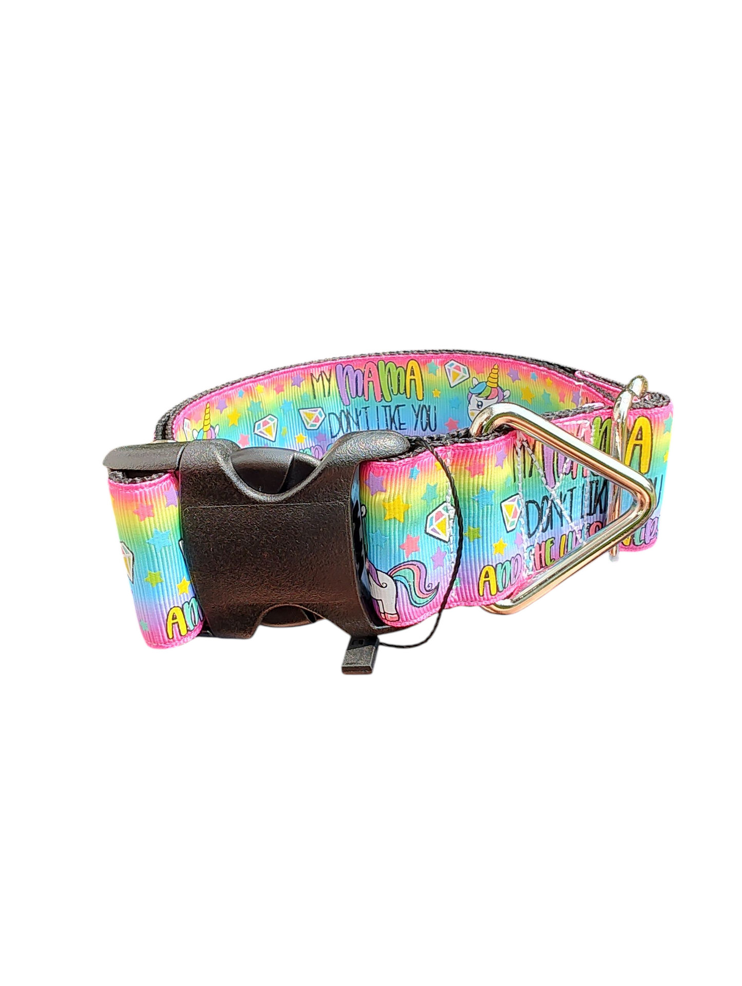 1.5" Wide My Mamma Don't Like You Unicorn Nylon Dog Collar