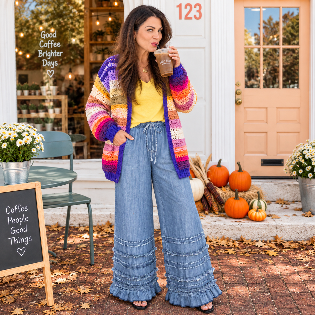 Rainbow Hand-Crochet Open Cardigan