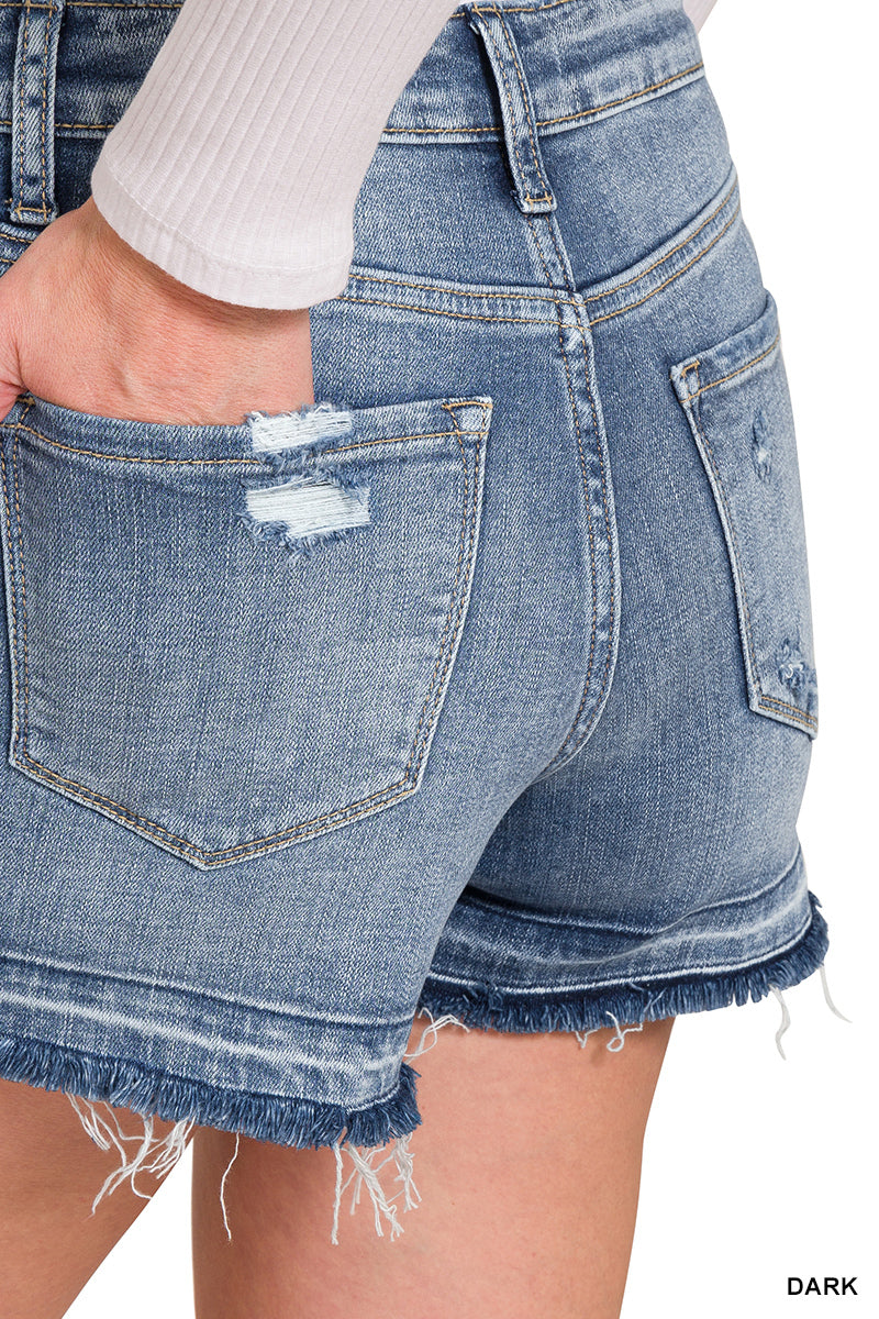 Distressed raw hem shorts