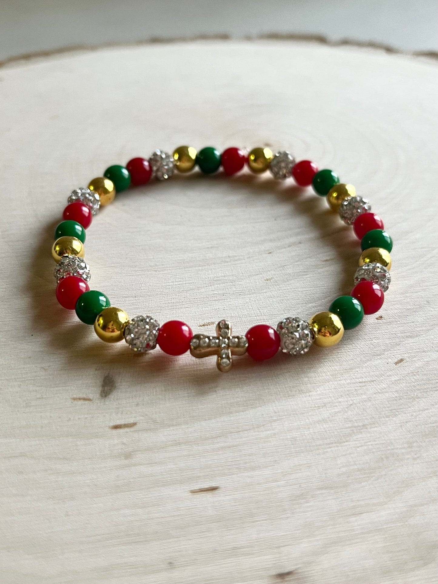 Noel Christmas Cross Bead Bracelet – Christian Holiday Jewelry Gift for Women
