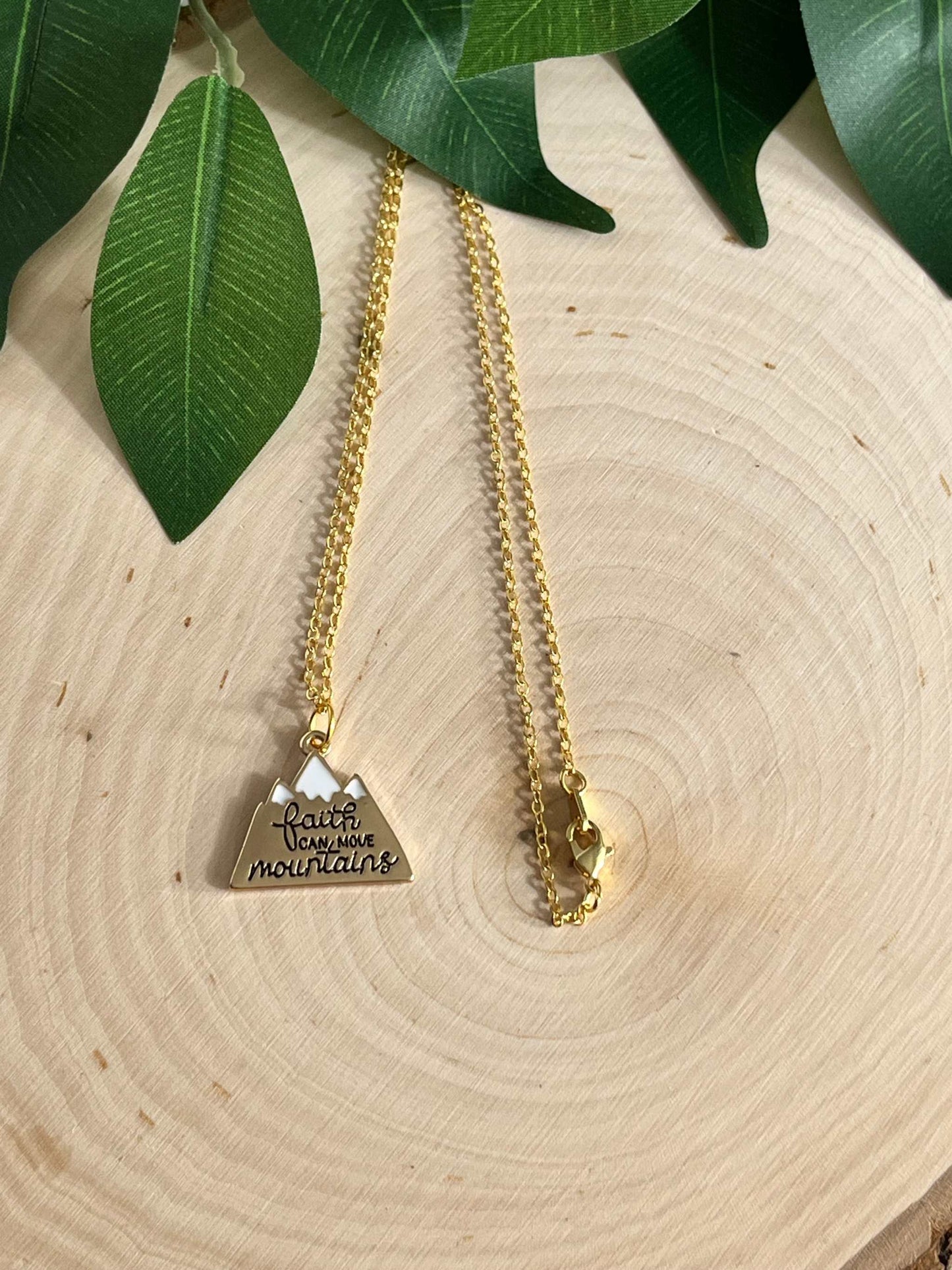 Gold Necklace Faith Can Move Mountains 16K