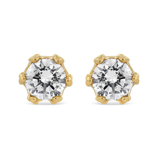 14K Yellow Gold 2.0 Cttw Round Diamond Crown Stud Earrings (I-J Color, I1-I2 Clarity)