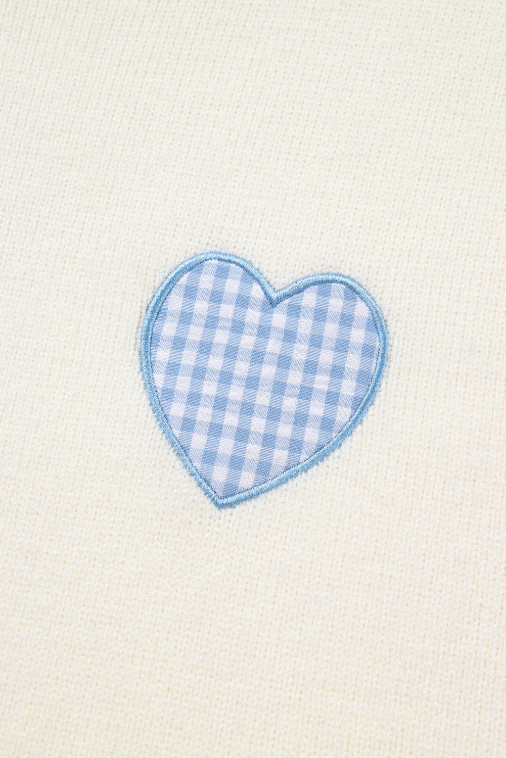 Light Pink Plaid Heart Embroidered Cuffed Drop Shoulder Crew Neck Sweater
