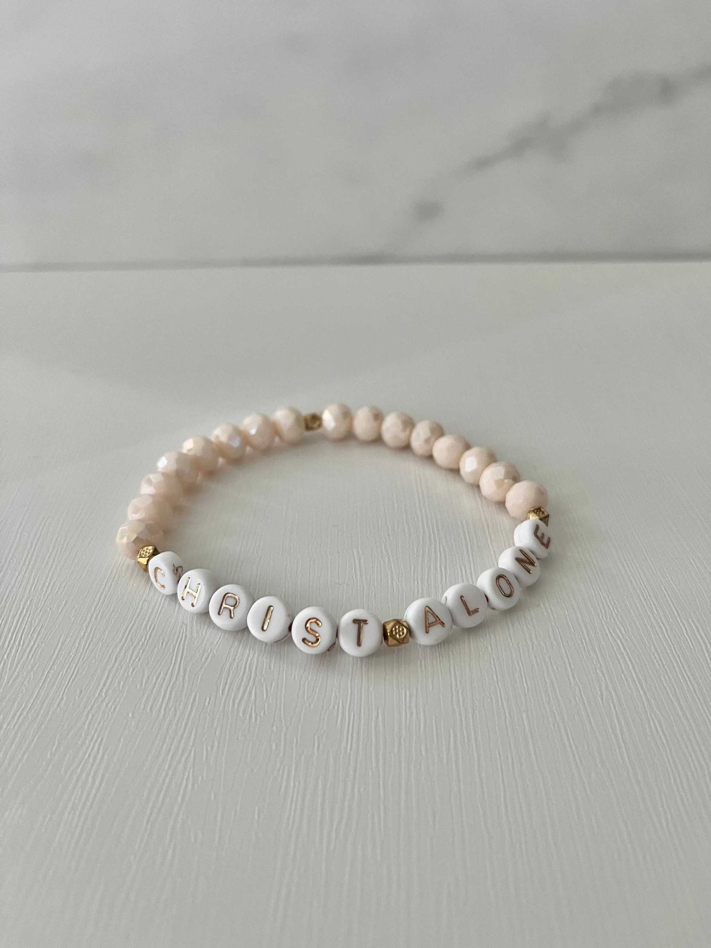 Bead Bracelet Christ Alone Peach or White Christian Jewelry