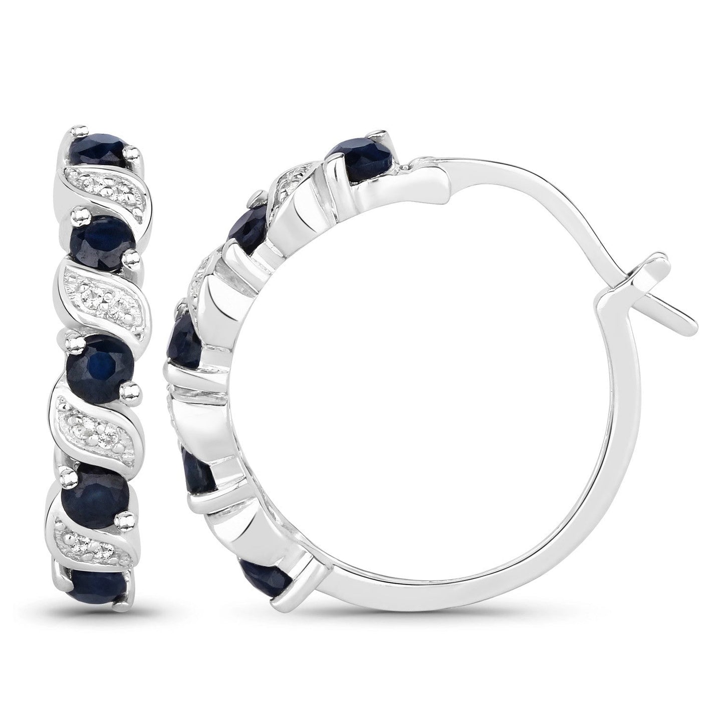 1.28 Carat Genuine Blue Sapphire and White Topaz .925 Sterling Silver Earrings