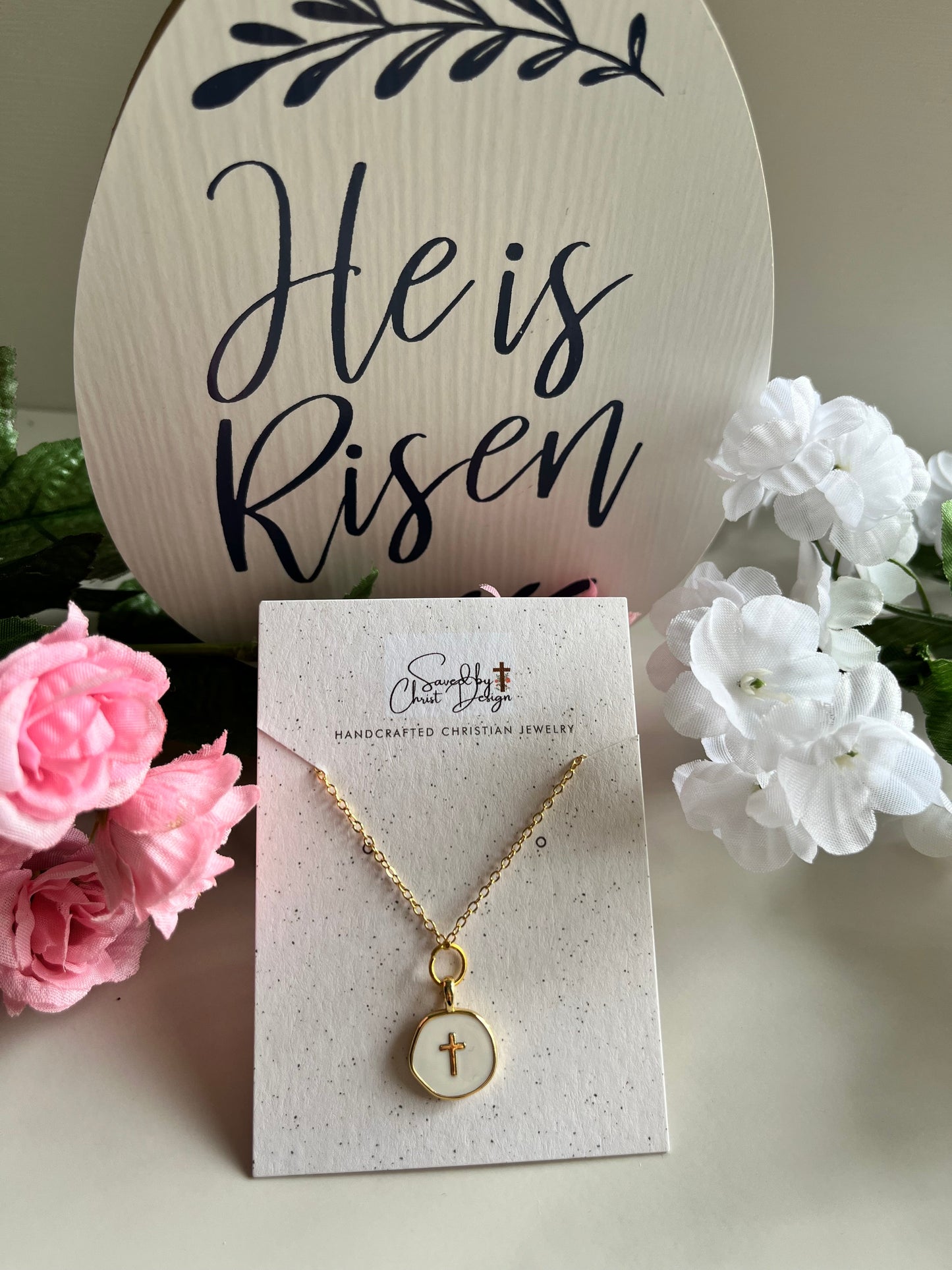 Gold Necklace 16K White Cross Pendant