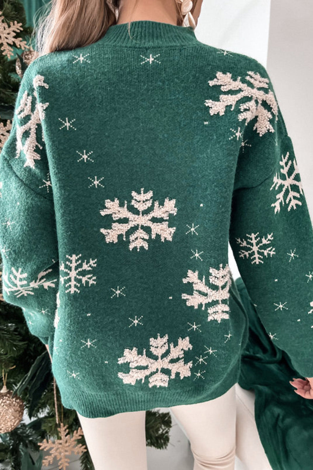 Red Christmas Snowflake Mock Neck Sweater