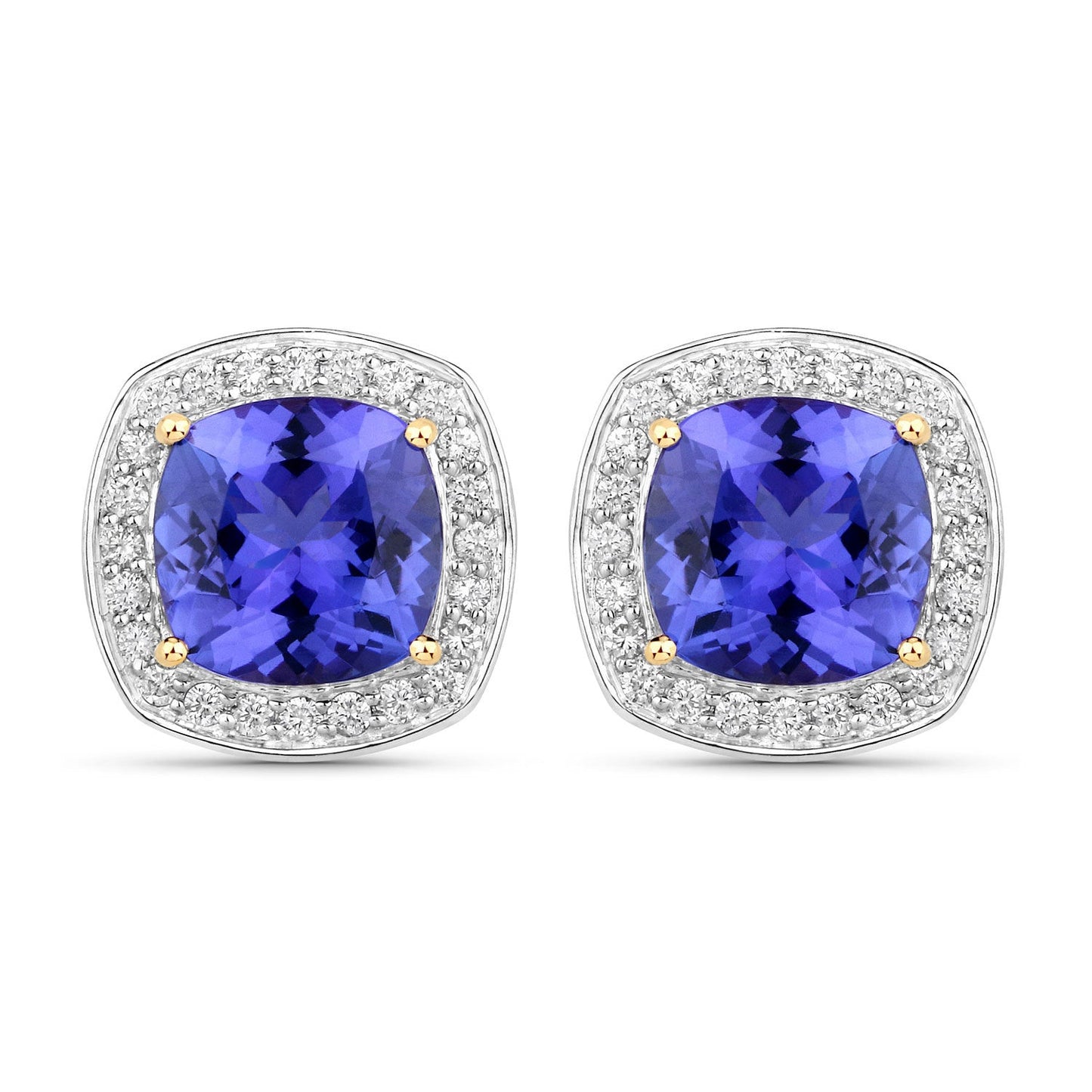 5.98 Carat Genuine Tanzanite and White Diamond 14K Yellow Gold Earrings