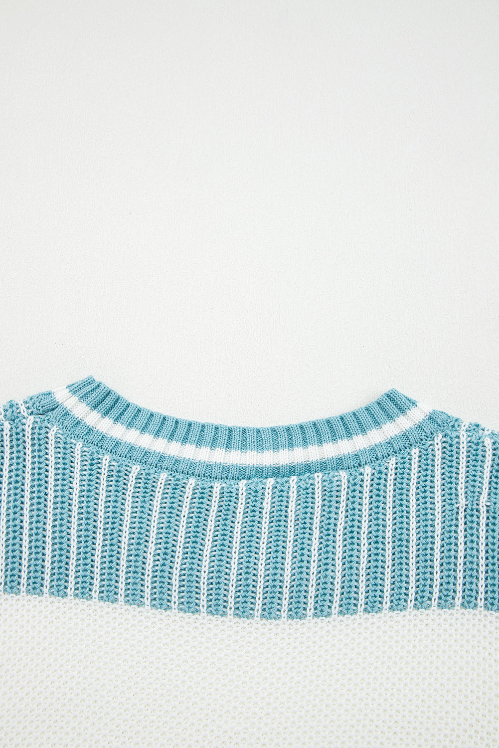 Light Blue Two Tone Striped Patchwork Drop Shoulder Sweater